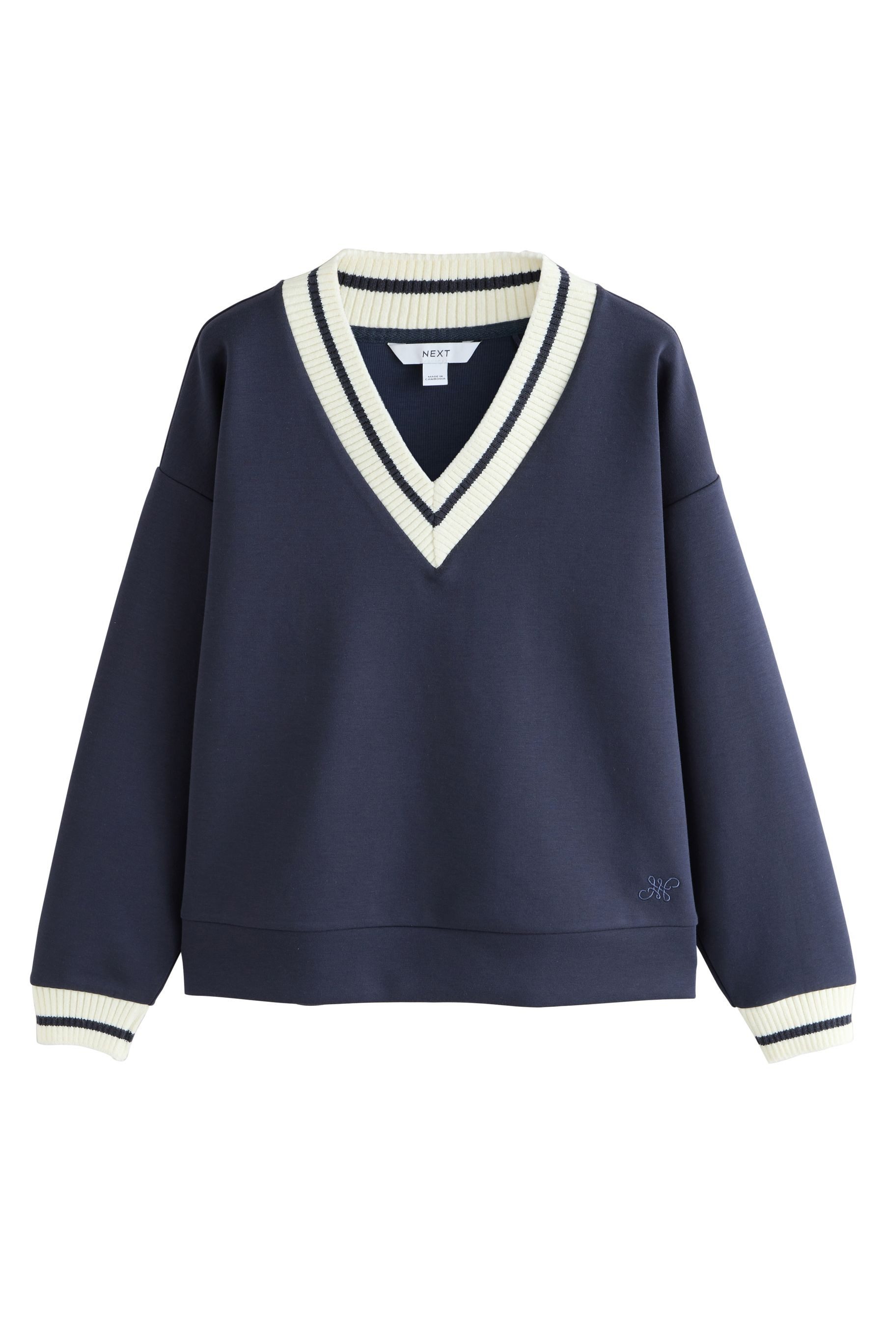 Next Sweater Scuba-Sweatshirt mit V-Ausschnitt Kontrastkragen (1-tlg)