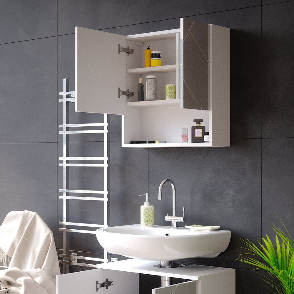 Badezimmerspiegelschrank Badezimmerspiegel Weiß Weiß Weiß IRMA | Spiegelschrank Vicco Hochglanz