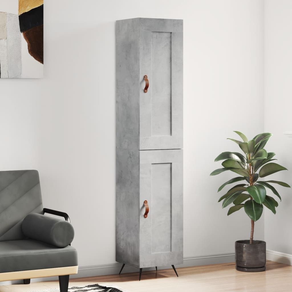 furnicato Highboard mit Sideboard 34,5x34x180 cm Betongrau aus Holzwerkstoff und (1 St), Stabiler Beistellschrank mit viel Stauraum und feuchtfester Fläche