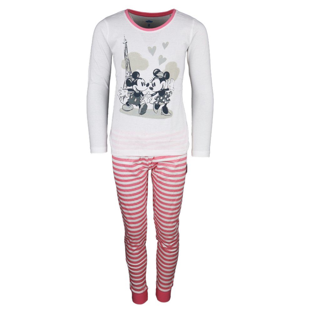 Disney Schlafanzug Disney Minnie und Mickey Maus Kinder langarm Pyjama Gr. 104 bis 134, Baumwolle