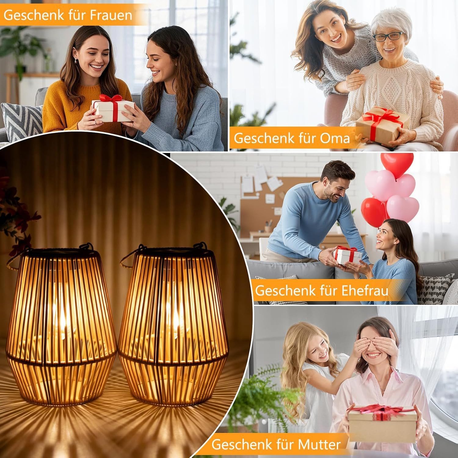 FELIXLEO LED Laterne 2er Set Solar Laternen für Außen Rattan Hängend IP65 Wasserdicht