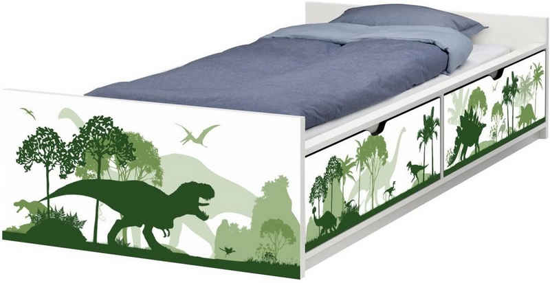 STIKKIPIX Möbelfolie FLX05, (MÖBEL NICHT INKLUSIVE) Dinosaurier, passend zum IKEA Kinderbett FLAXA, passgenaue Dino Klebe-Folie für Schubkästen und Stirnseite