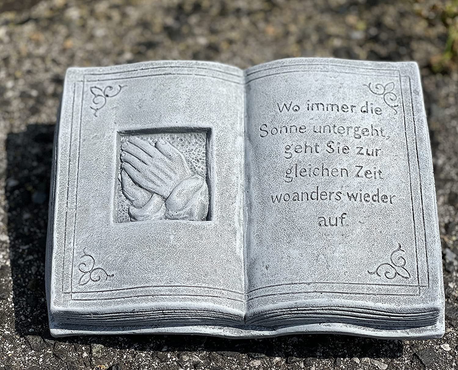 Stone and Style Gartenfigur Frostfester Grabschmuck Buch mit Sonne – Bild 3 von 3