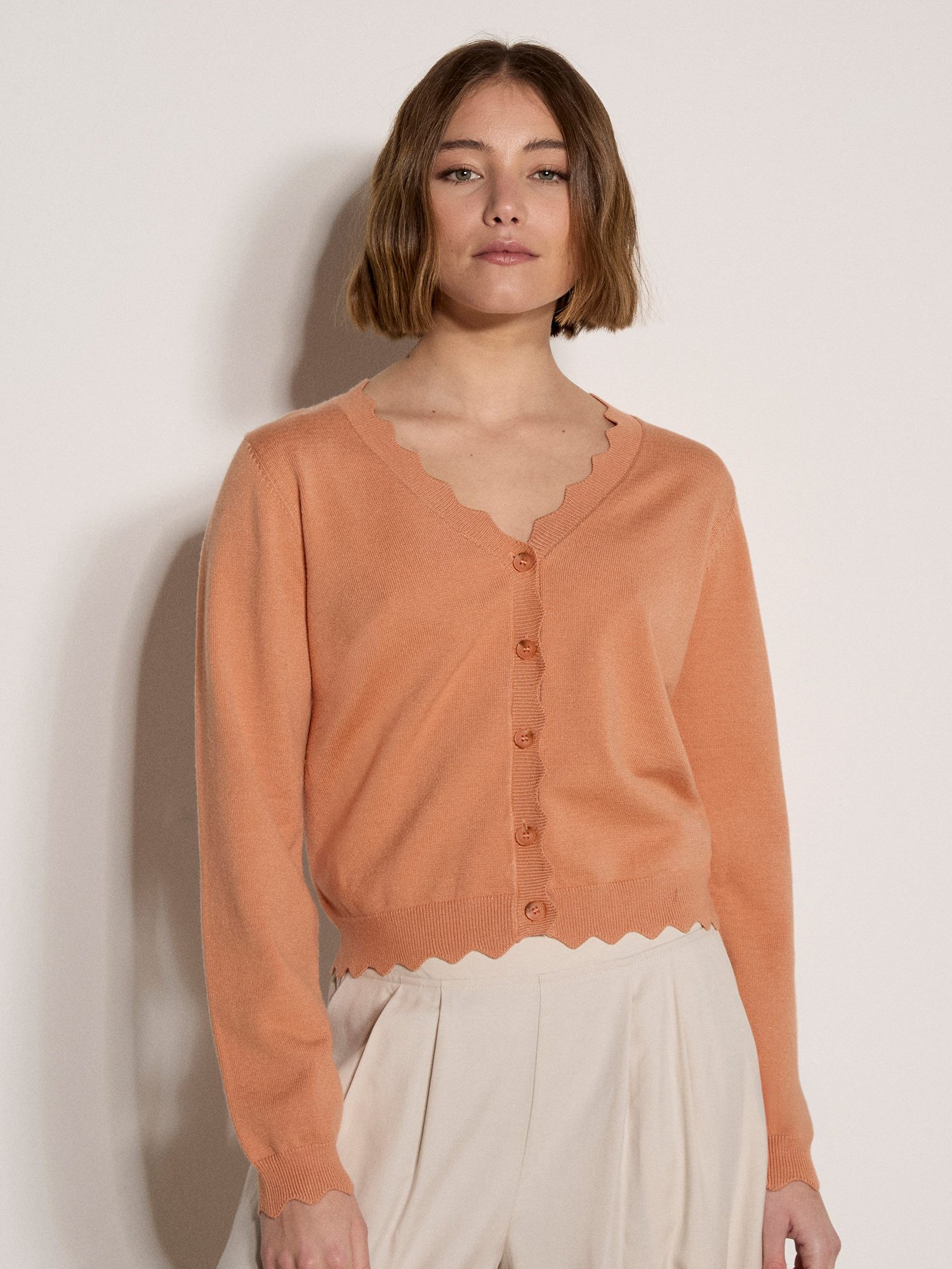 Apricot Cardigan Strickjacke mit Wellenkante Einfarbig