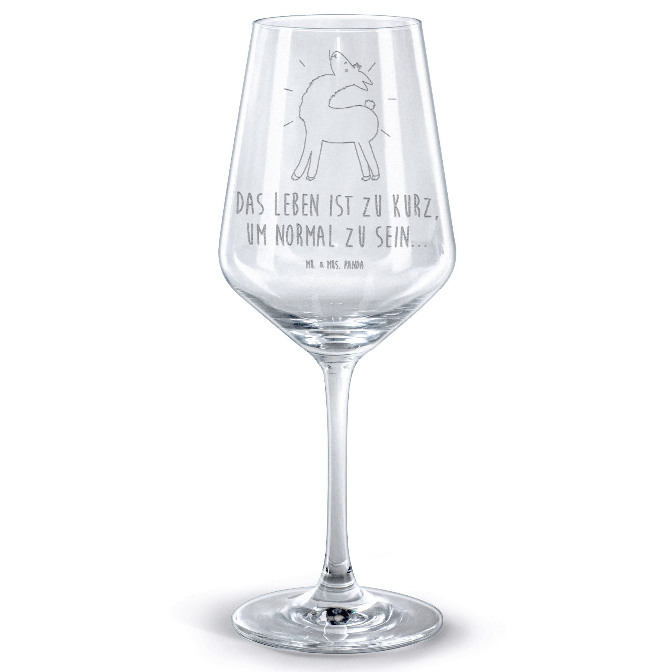 Mr. & Mrs. Panda Rotweinglas Lama Stolz - Transparent - Geschenk, Rotwein Glas, Weinglas mit Gravu, Premium Glas, Stilvolle Gravur