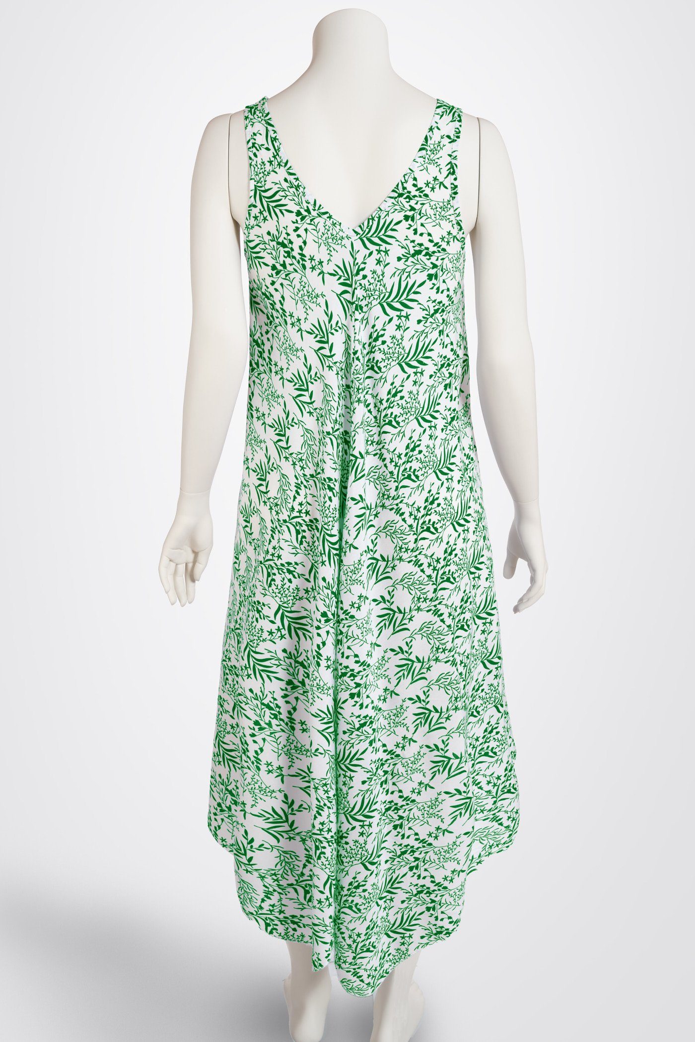 PEKIVESSA Sommerkleid Ärmelloses ecru-grün Viskosekleid (1-tlg) breite A-Linie Midikleid Träger
