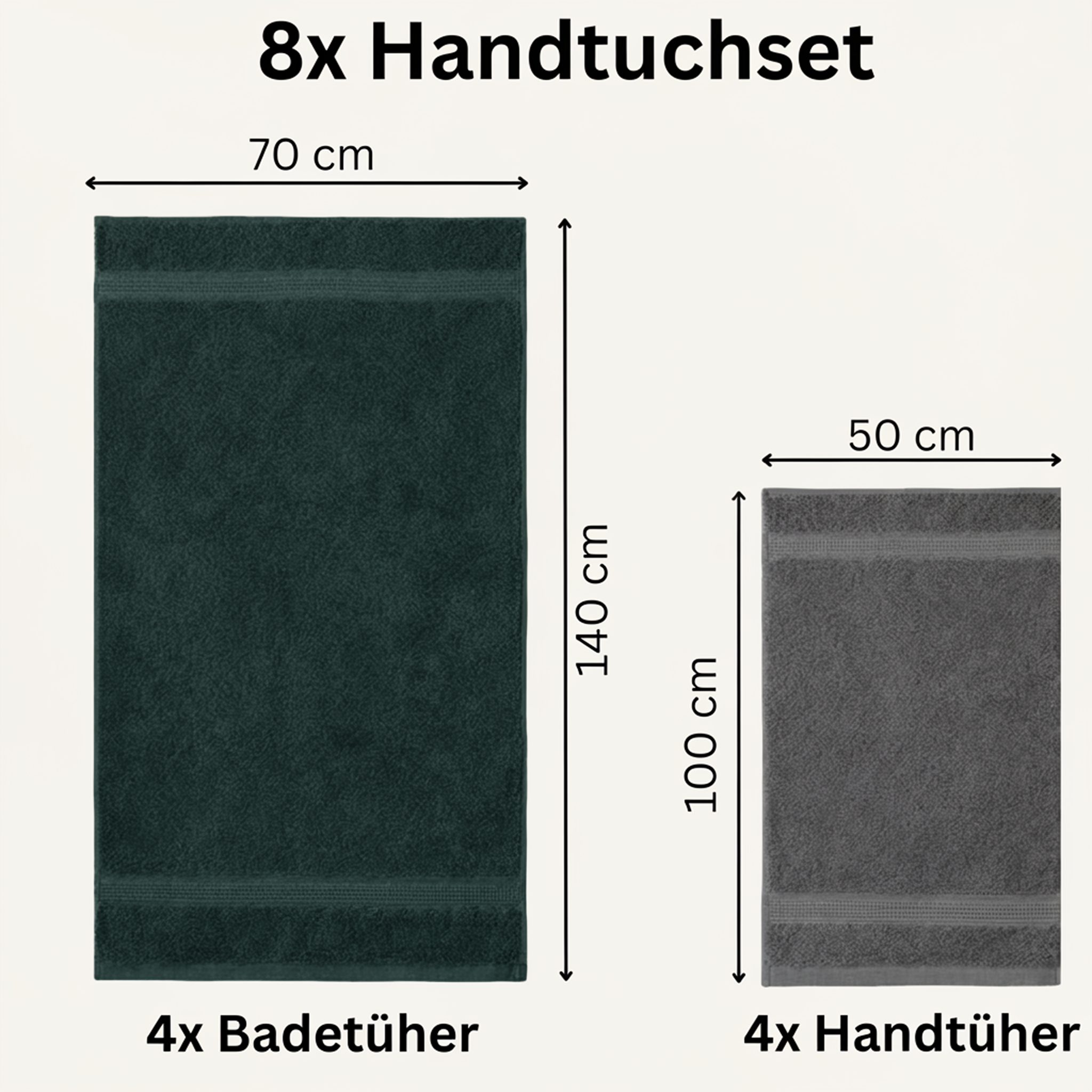 Komfortec Handtuch Set aus 100% Baumwolle, 4 Handtücher 50x100 cm und 4 Badetücher 70x140 cm, Frottee (Packung, 8-St), Duschtücher & Badehandtuch, Weich, Towel, Groß