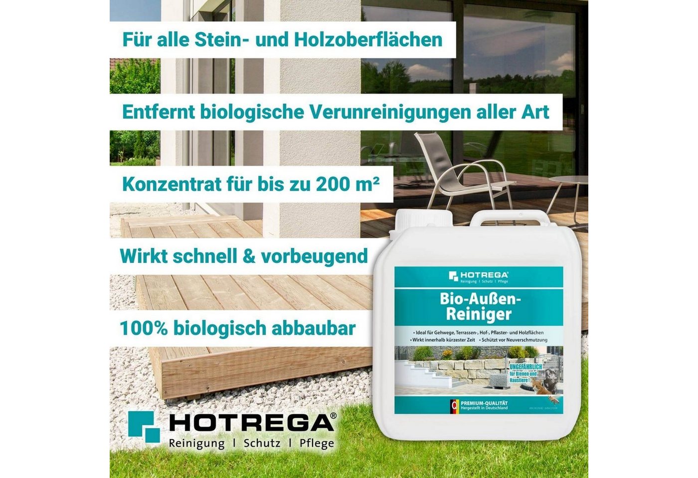Thumbnail - HOTREGA® Bio Außenreiniger Steinreiniger Terrassenreiniger Pflasterreiniger 2L Universalreiniger