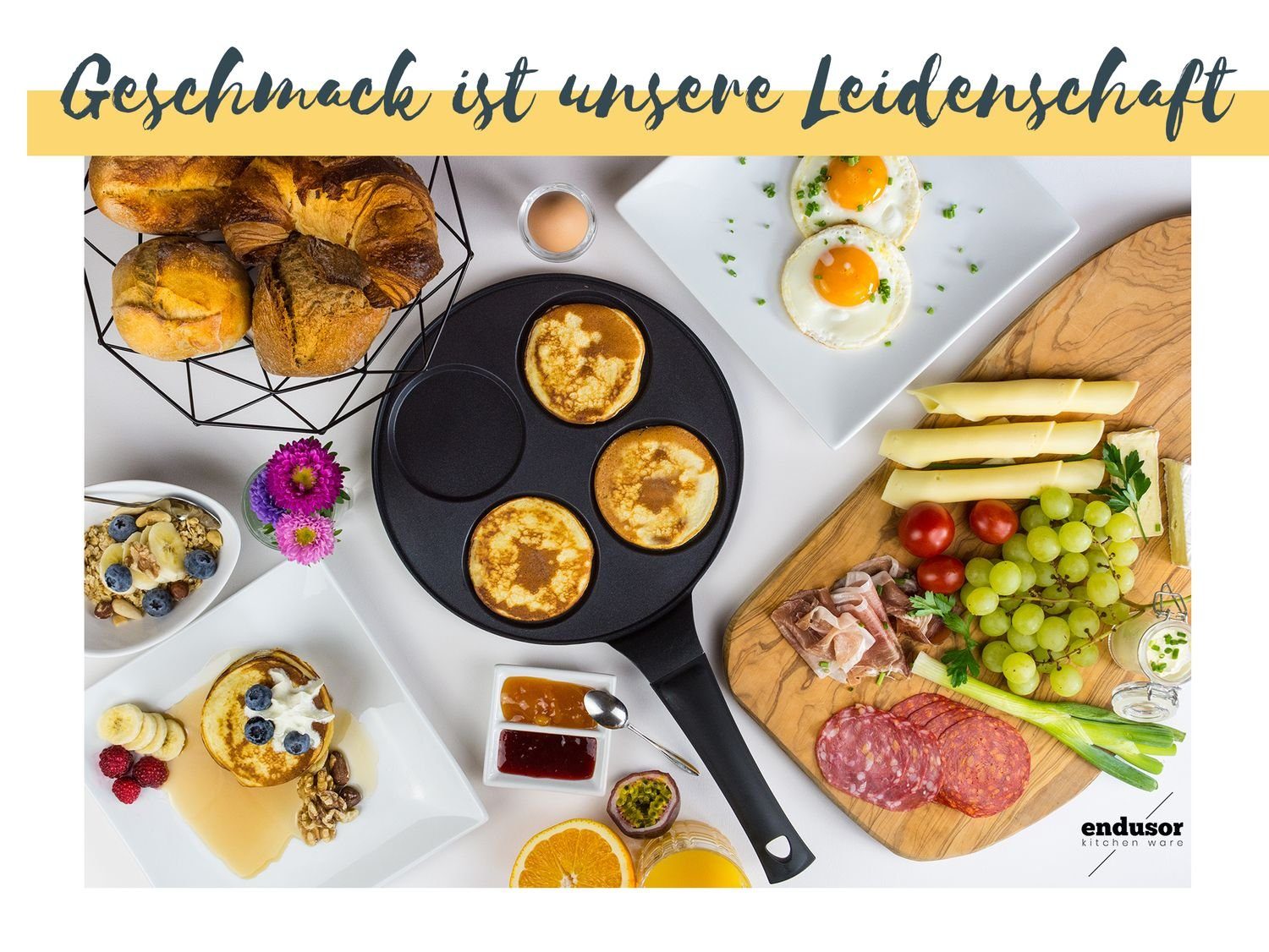 endusor Crêpepfanne, Aluminiumguss, Pancake Ø26cm mit induktionsgeeignet Pfanne PowerShield-Beschichtung