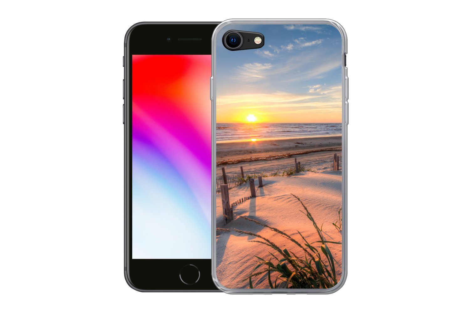 MuchoWow Handyhülle für Apple iPhone 7 Strand - Meer - Düne - Sonnenuntergang - Landschaft, Smartphone-Bumper, Print, Handy Schutzhülle Dünn