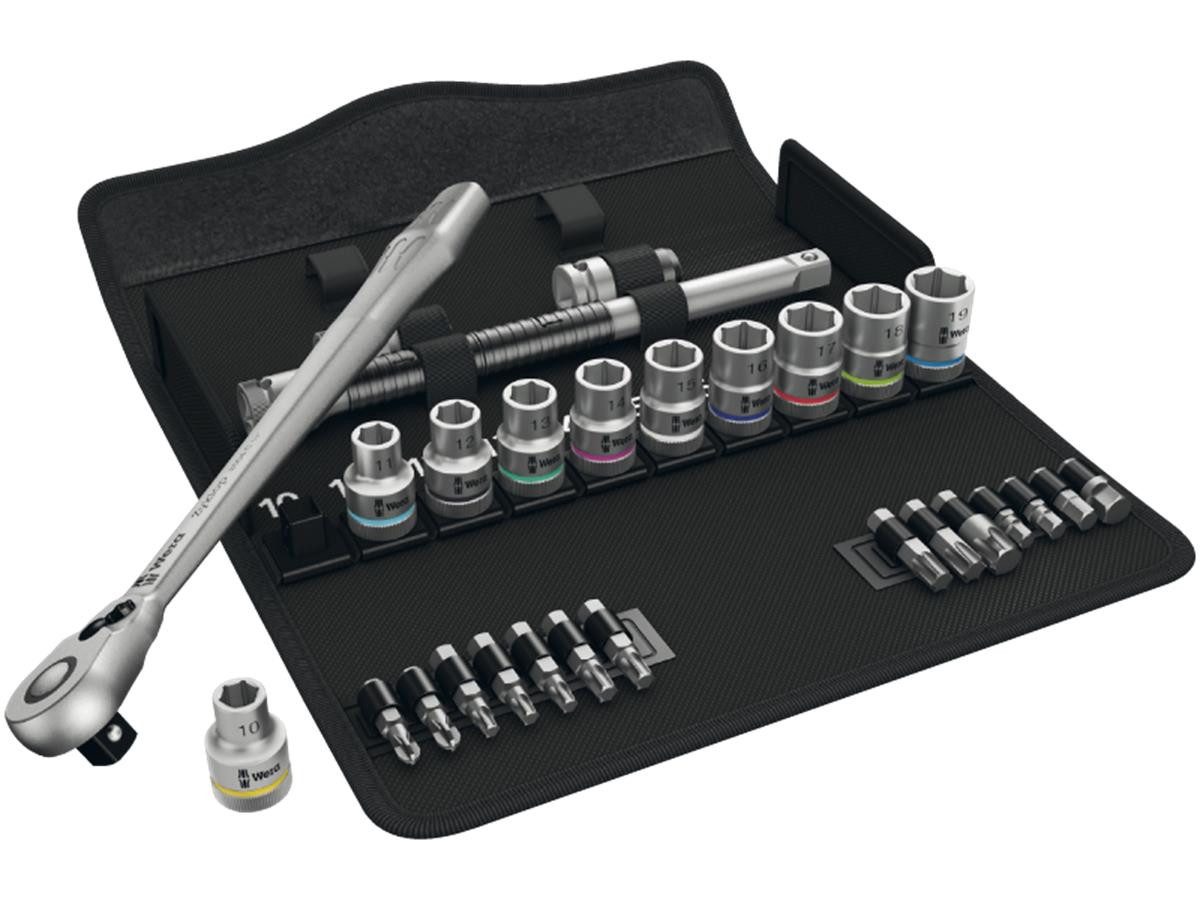 Wera Steckschlüssel 8100 SC 8 Zyklop Metal 1/2 (Set), 5° Rückholwinkel, Farbkennzeichnung nach Größen, in robuster Textilbox