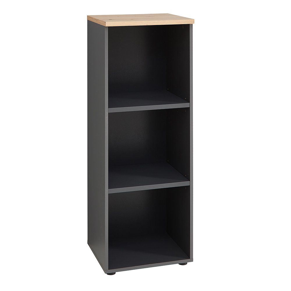 Lomadox Regal MANRESA-36, mit 3 offenen Fächern, graphit mit Eiche, 45cm breit