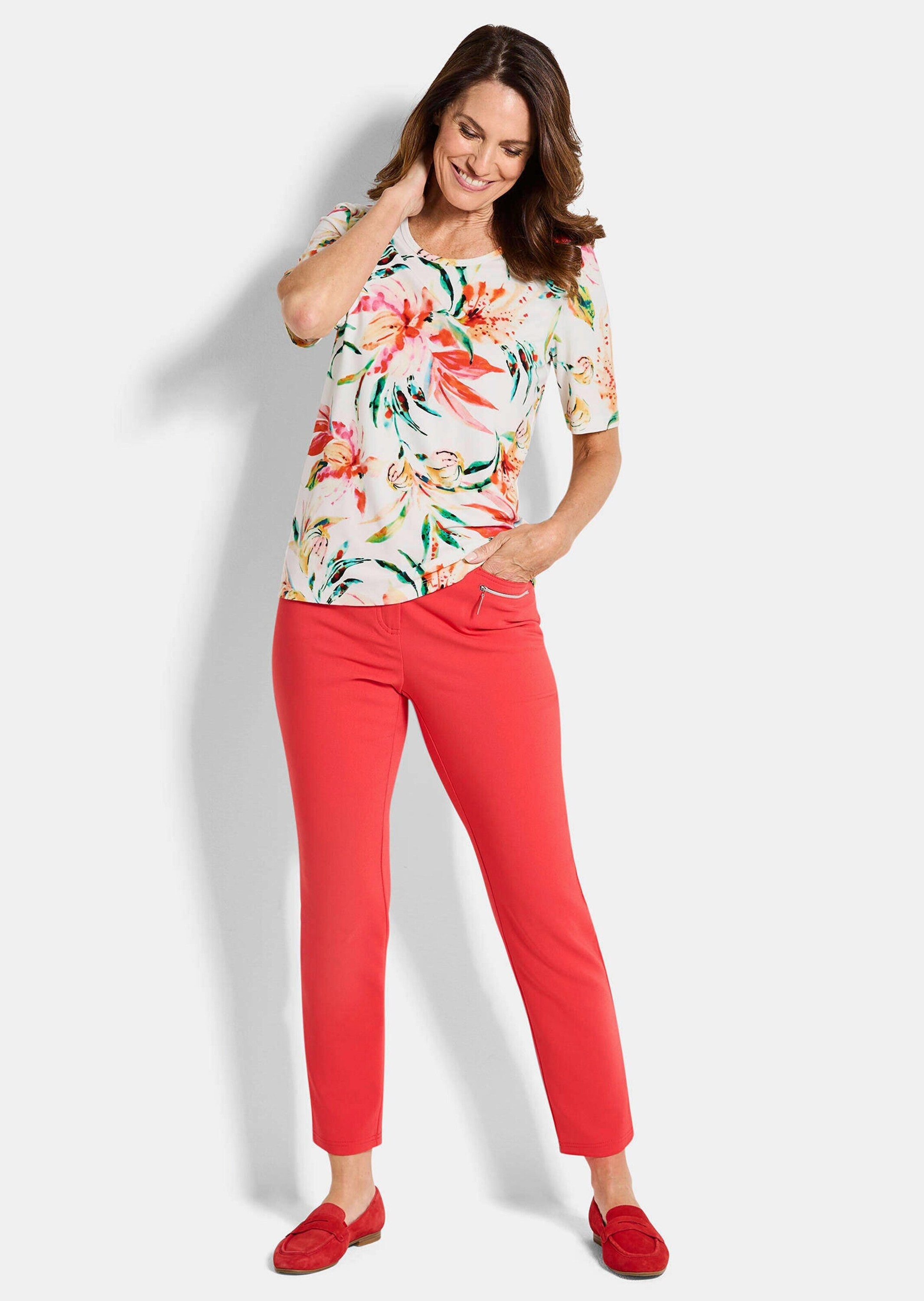 GOLDNER Print-Shirt Cityshirt mit floralem Muster Druckshirt mit Rundhalsausschnitt und Halbarm