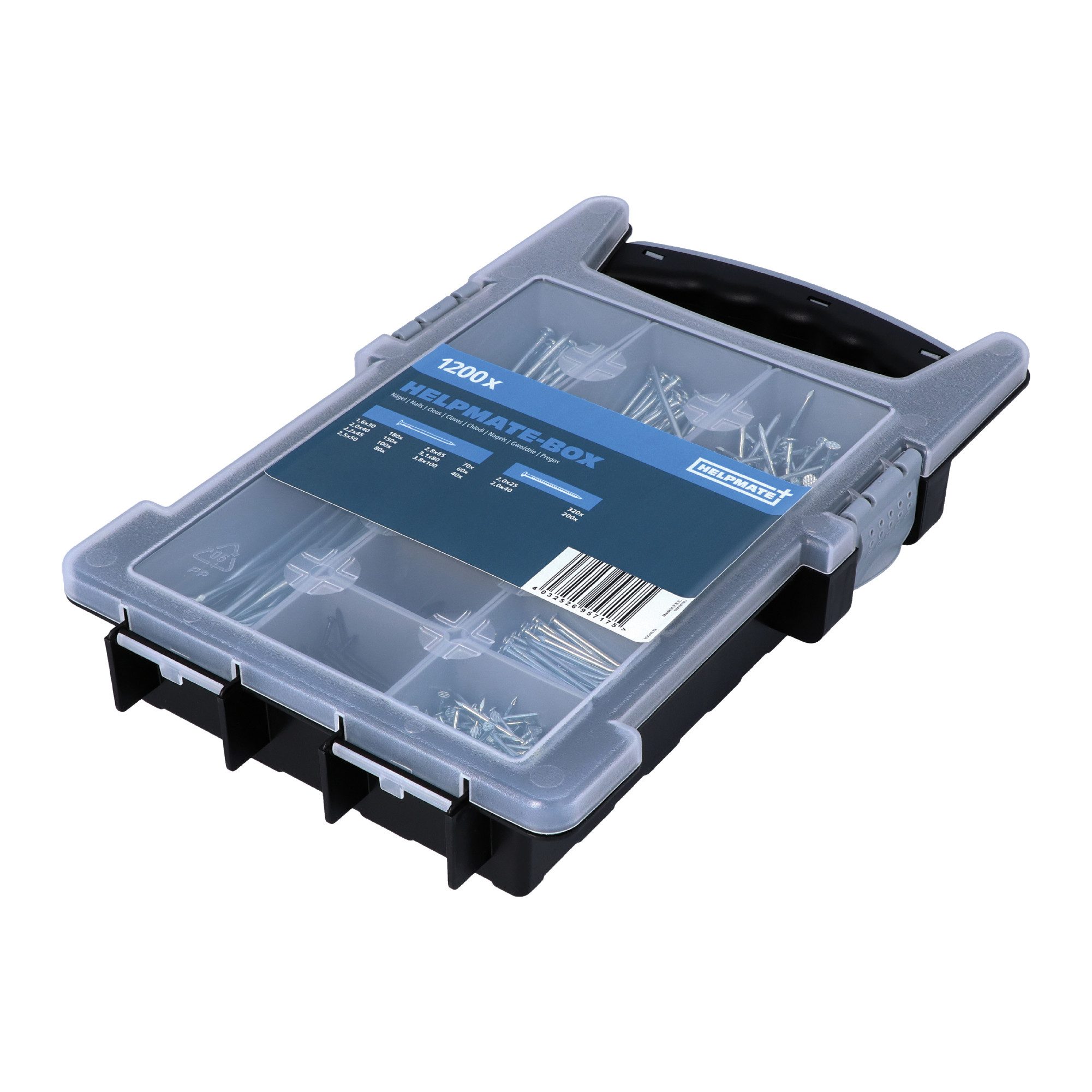 Nagel HELPMATE Nagelsortiment Box Haushalt - 1200 Stahlnägel gehärtet - ver