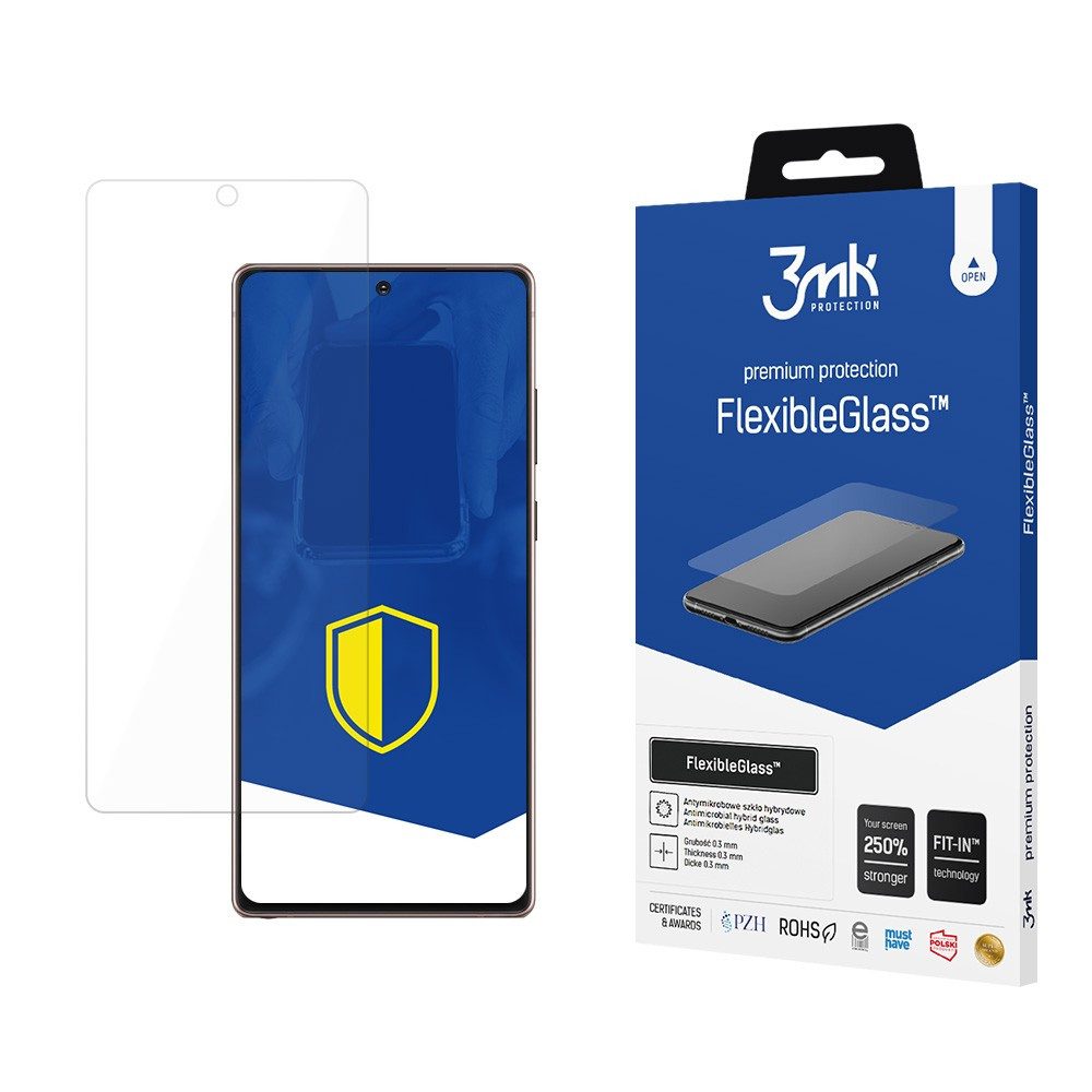 3MK Displayschutzglas Hybridglas Panzerglas Bildschirmschutz für Samsung Galaxy Note 20 5G, Spar-Set, 1 Stück, Stoßfest, kratzfest 7H, antibakteriell, 0,3 mm dünn