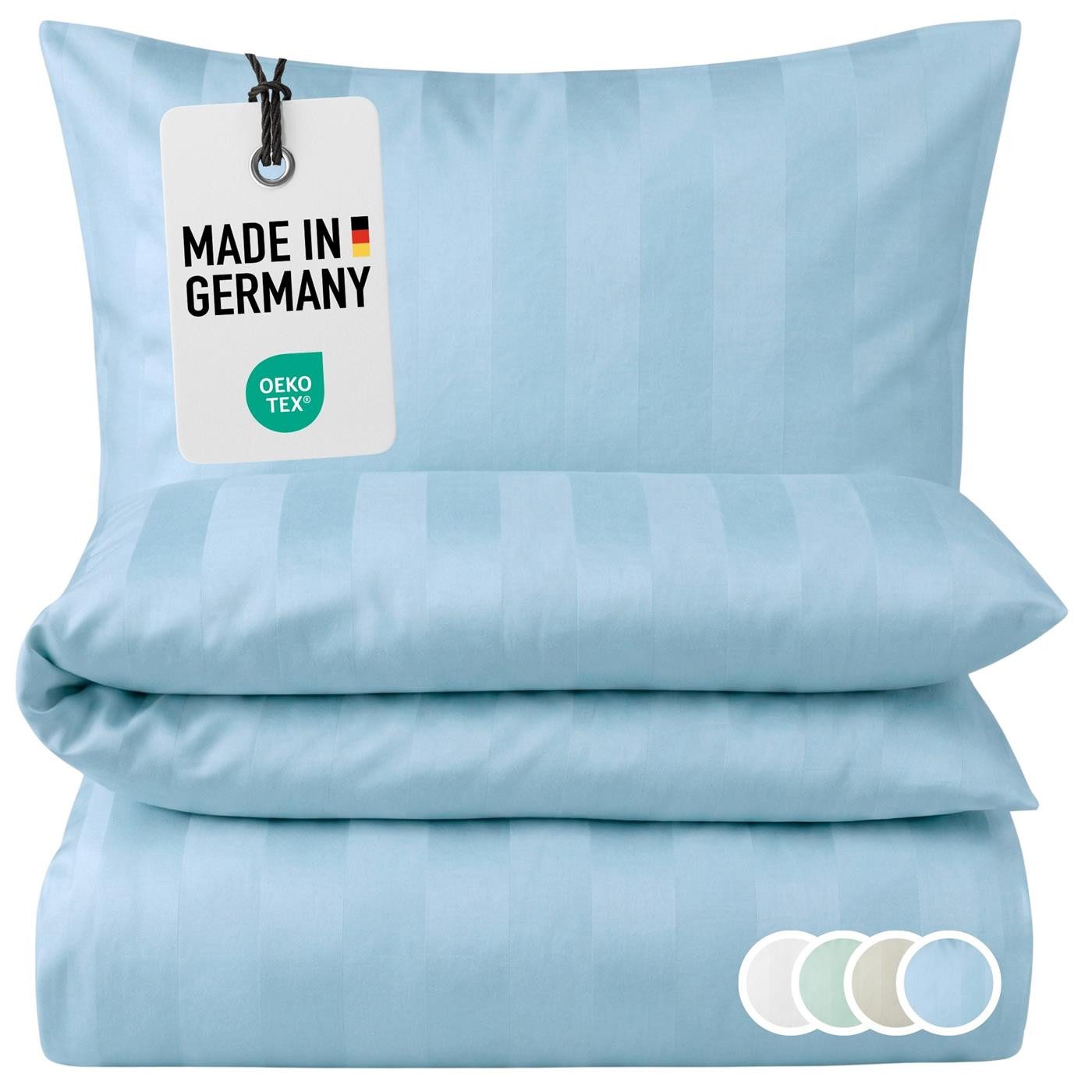 Carpe Sonno Bettwäsche Damast 135x200 155x220 Streifen Baumwolle elegante Hotel Bettwäsche, Damast, 2 teilig, Klassische Bettwaren Allergiker Bettbezug Set Reißverschluss