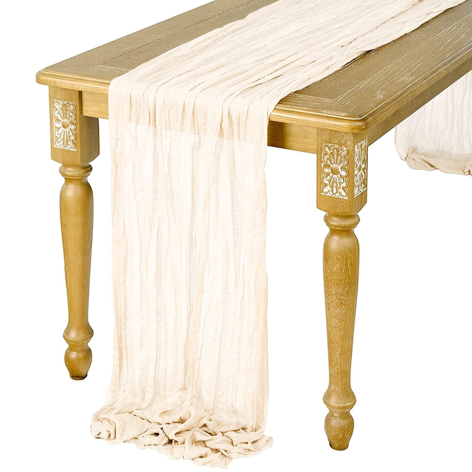 halbdurchsichtiger 90 Geburtstagsfeier, Tischläufer Boho-Hochzeit, x cm Stoff, rustikaler 400 Beige Tischdecke für Gaze-Tischläufer, Seihtuch,