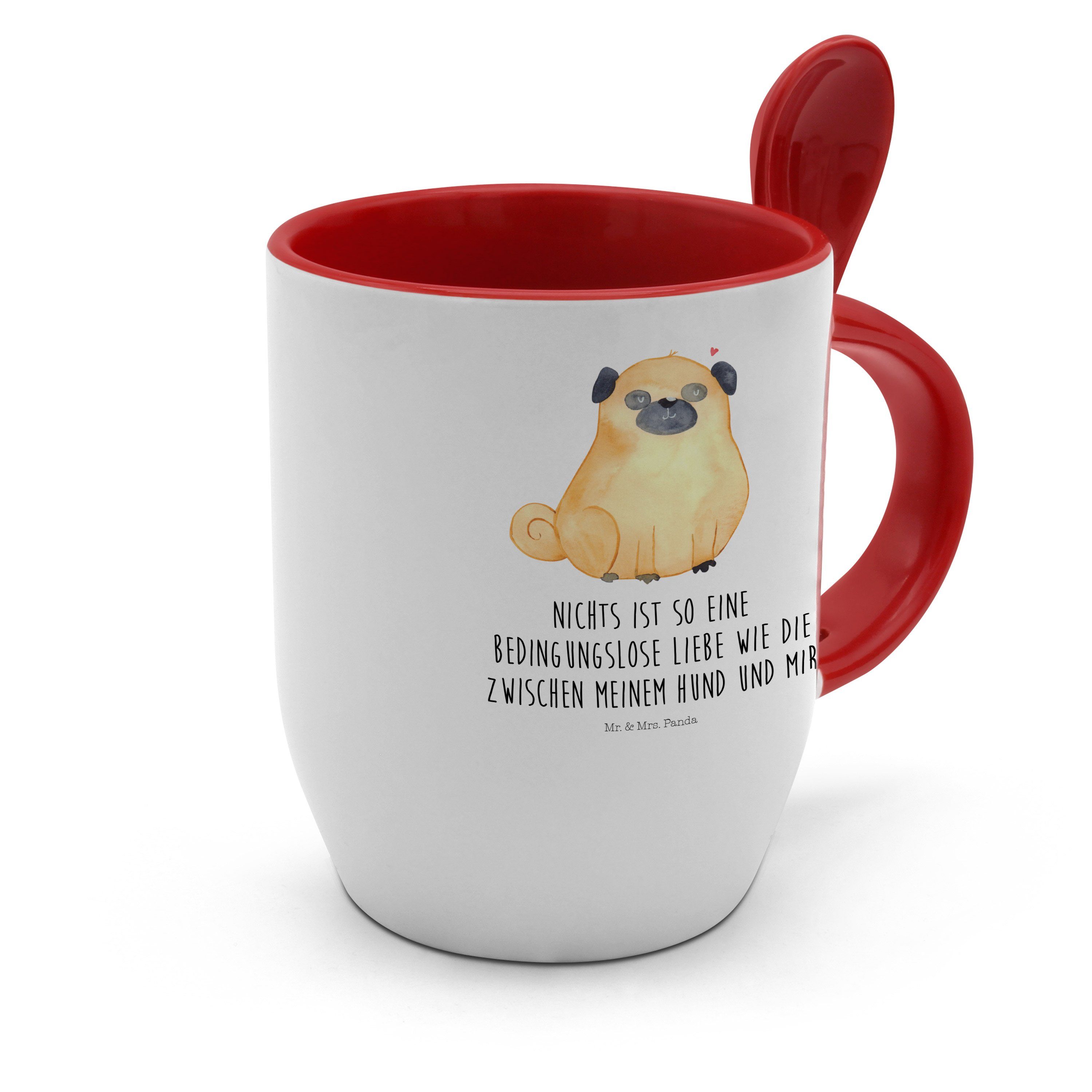 Hund, Weiß Tasse Mops Mrs. Spruch, - Löff, Panda & Keramik mit - Tasse Mr. Geschenk, Liebe, mit Tasse