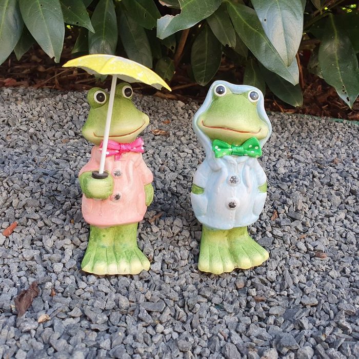 Aspinaworld Gartenfigur Frosch Figur mit Regenschirm 2er Set 11 cm wetterfest