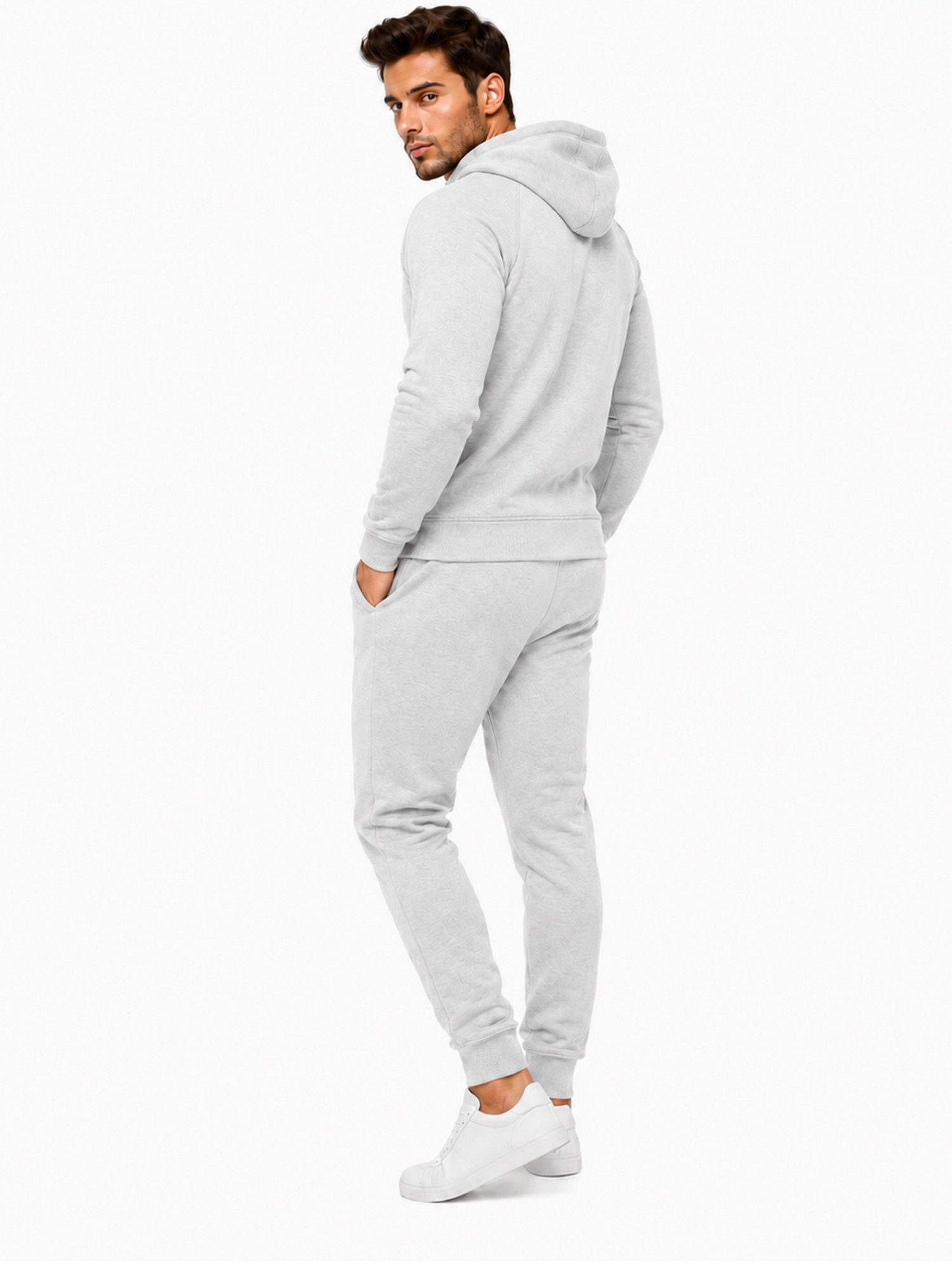 L.gonline Freizeitanzug Herren Jogginganzug einfarbig 100% BW 586 Grau XXL (Kapuzenjacke mit Reißverschluss, Hose, 2-tlg), Fitness Freizeit Casual