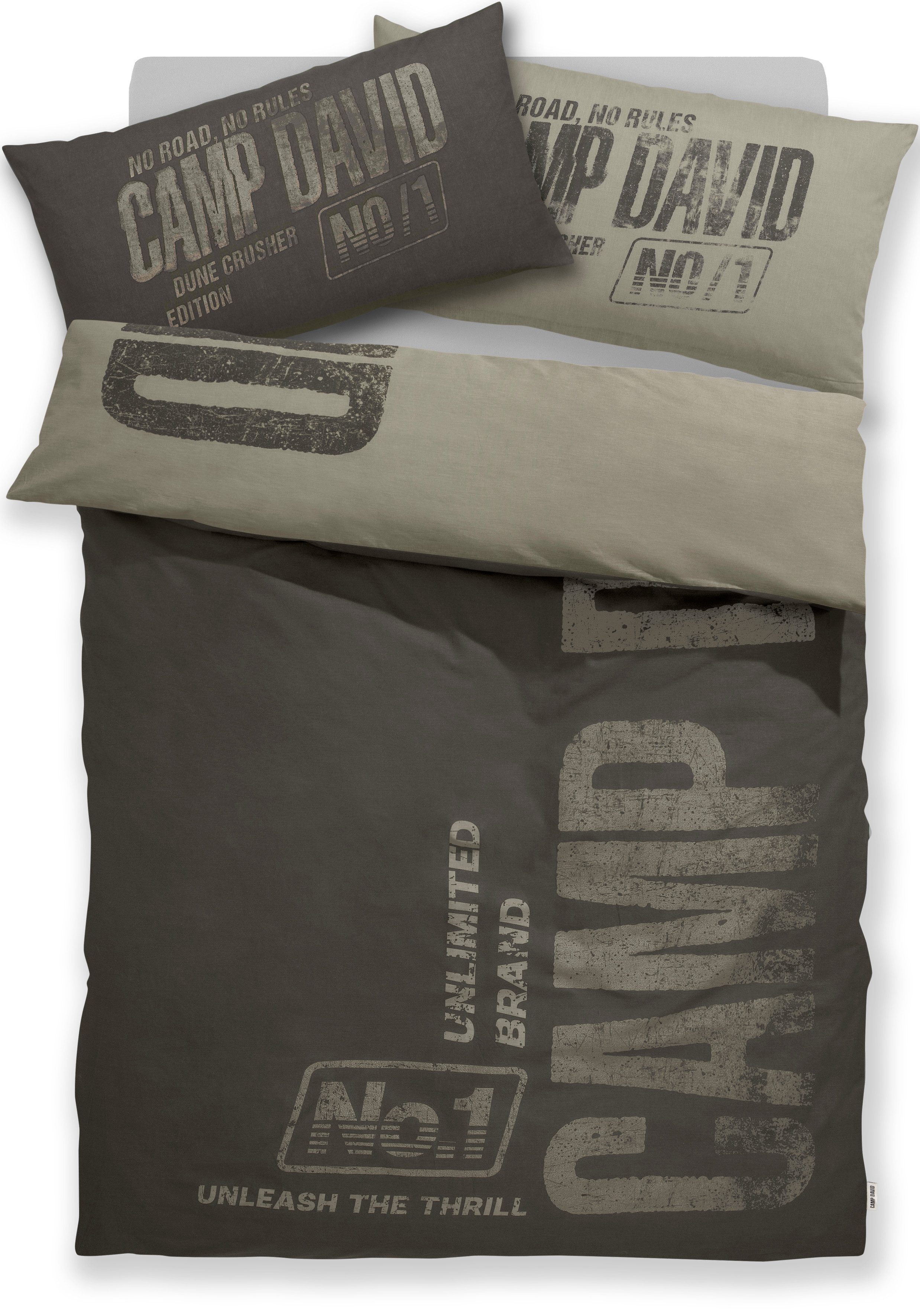 CAMP DAVID Wendebettwäsche Kymber, Renforcé, 2 teilig, NEUHEIT! Bettwäsche ab 135x200cm, mit coolem Schriftzug. Reduzierter Preis € 27,61. Unverbindliche Preisempfehlung € 39,99
