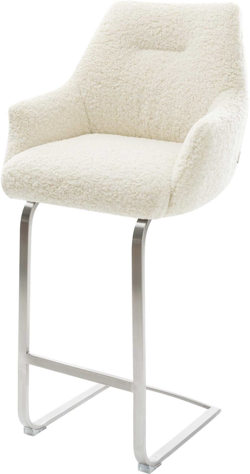 DELIFE Barhocker Alja-Flex, Freischwinger Flach Edelstahl Silberfarben Teddystoff Beige Taschenfed