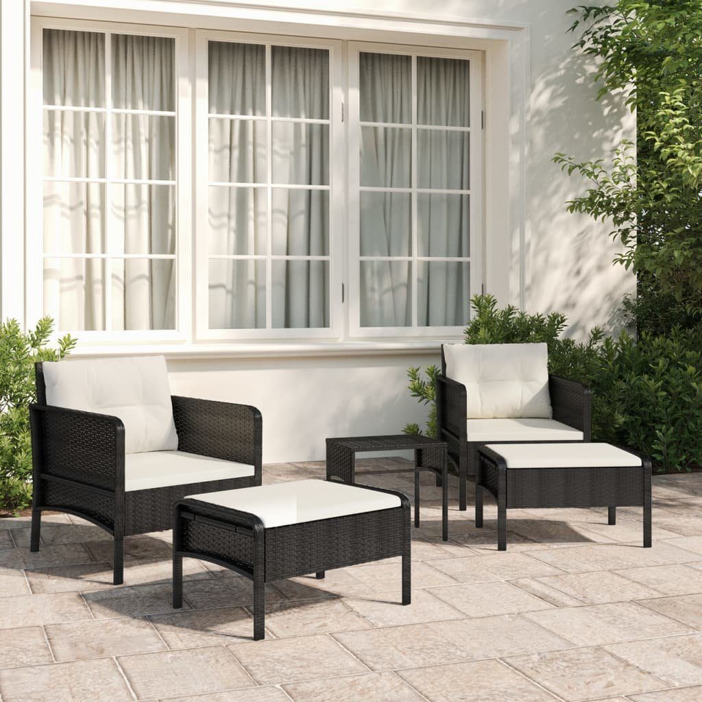 Poly Kissen Garten-Lounge-Set Rattan, vidaXL Gartenlounge-Set Schwarz mit 5-tlg. (1-tlg)