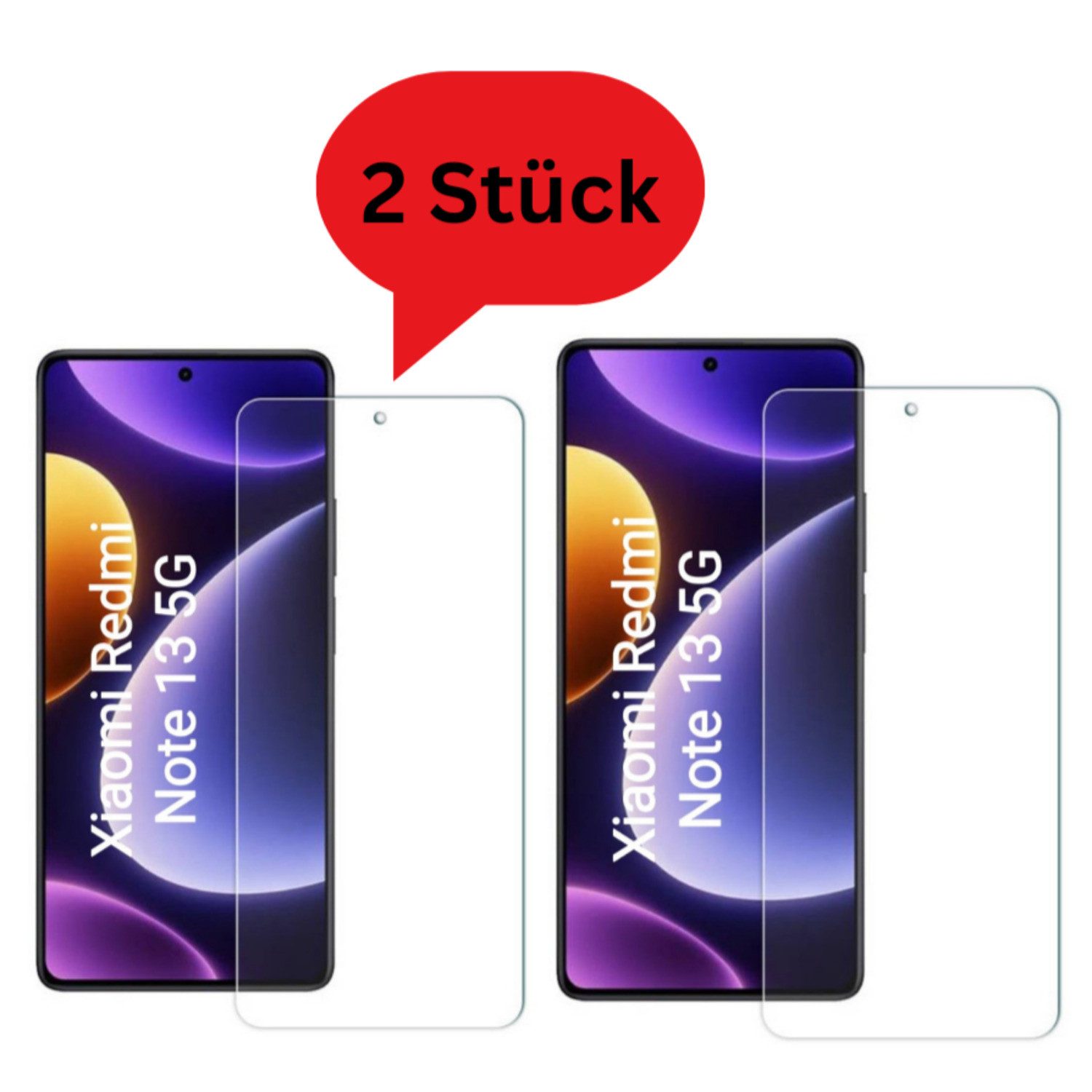 Displayschutzglas 2x Schutzfolie für Xiaomi Redmi Note 13 5G - Panzerfolie