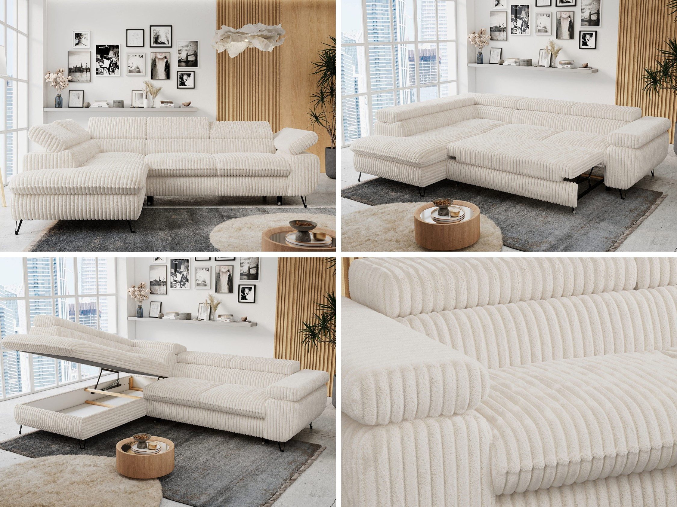 MKS MÖBEL Ecksofa PETER L, Set, Ecksofa L-form, HR35-Schaum, Wellenfederkern, Bettfunktion, Einstellbare Kopfstützen, Bettkasten