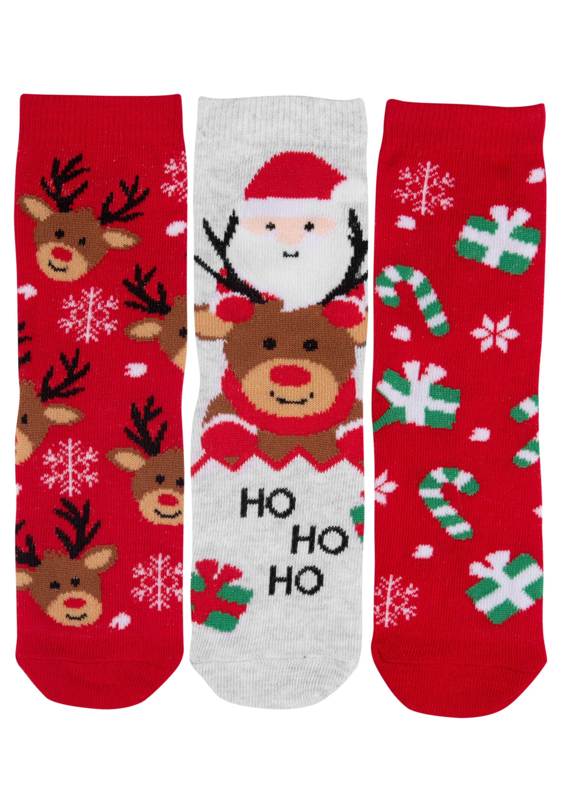 Socken Rentier Santa - Weihnachtssocken (3er Pack)