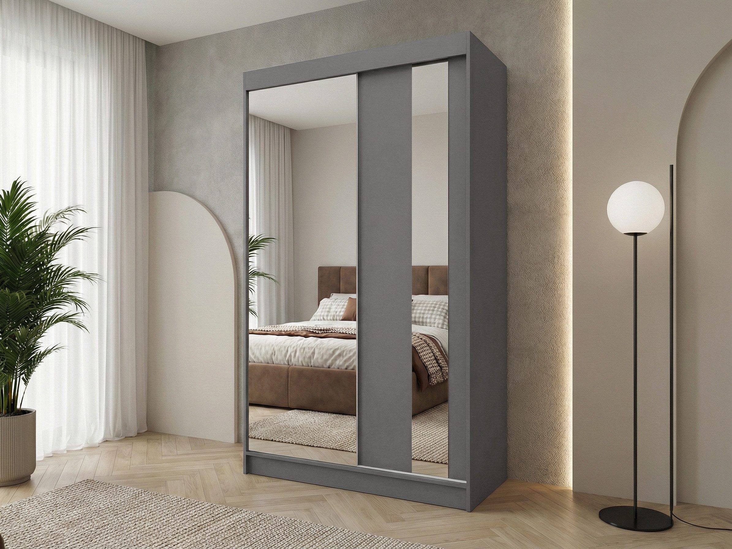 Beautysofa Schwebetürenschrank Gaja (weiß, schwarz, graphit, artisan, Kaschmir Farbe) mit Schubladen, Spiegeln und Kleiderstange
