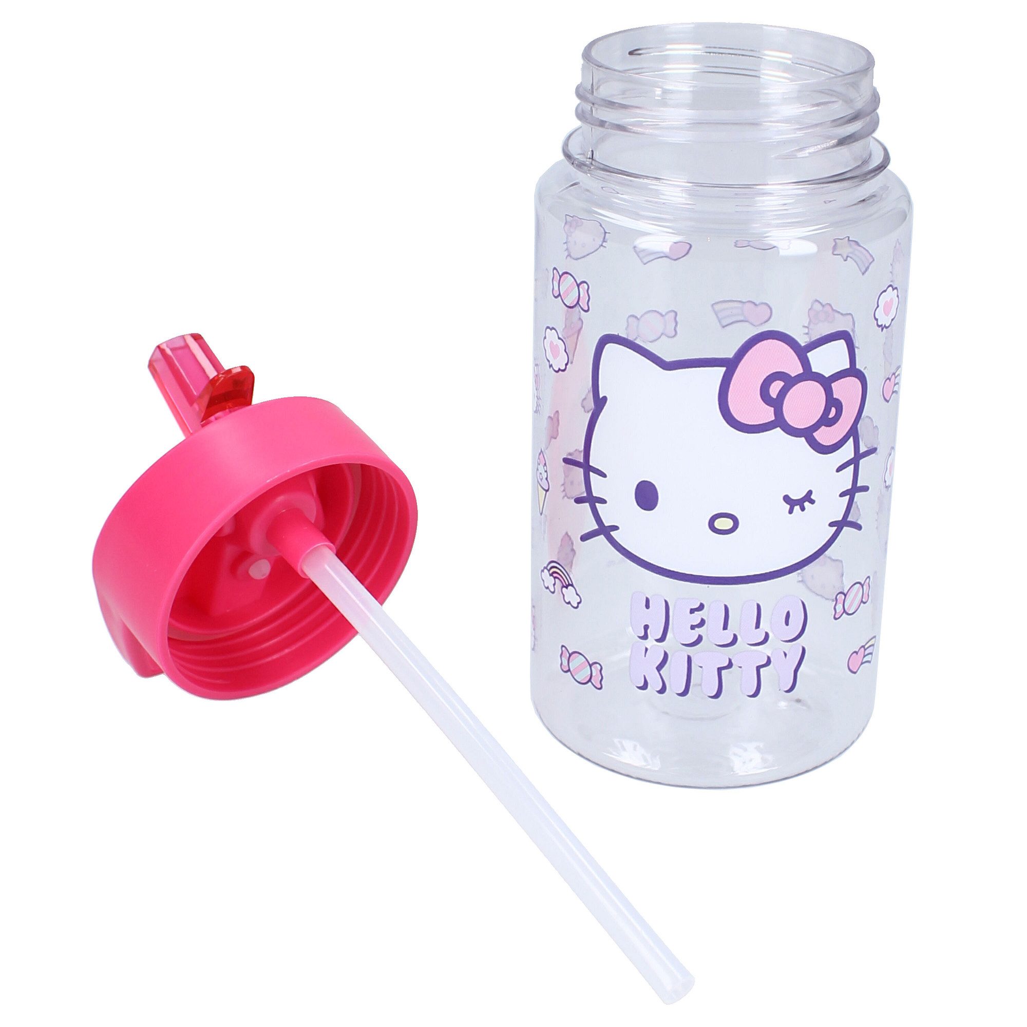 Hello Kitty Trinkflasche „Drink Up“ Trinkflasche Mit Strohhalm und pinkem Henkel