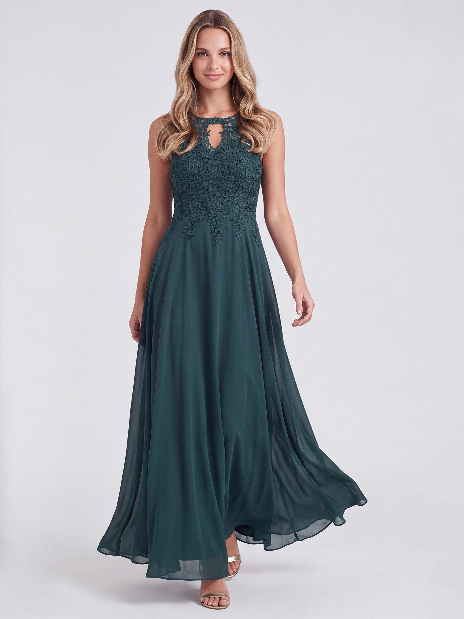 Apart Abendkleid mit floraler Spitze und Chiffon