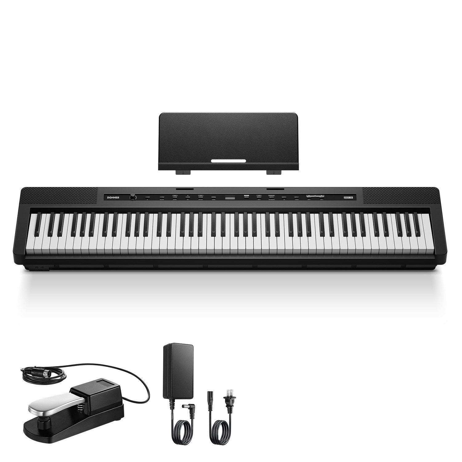Donner Digitalpiano Digitalpiano 88 gewichtete Tasten &Pedal 238 Töne DEP-16 DEP-16S (Set, Klavier; Notenständer; Pedal; Netzteil; Anweisungen), Aufnahme & Wiedergabe, Auto-Pedal, Bluetooth, Stops, Timing-Indikator