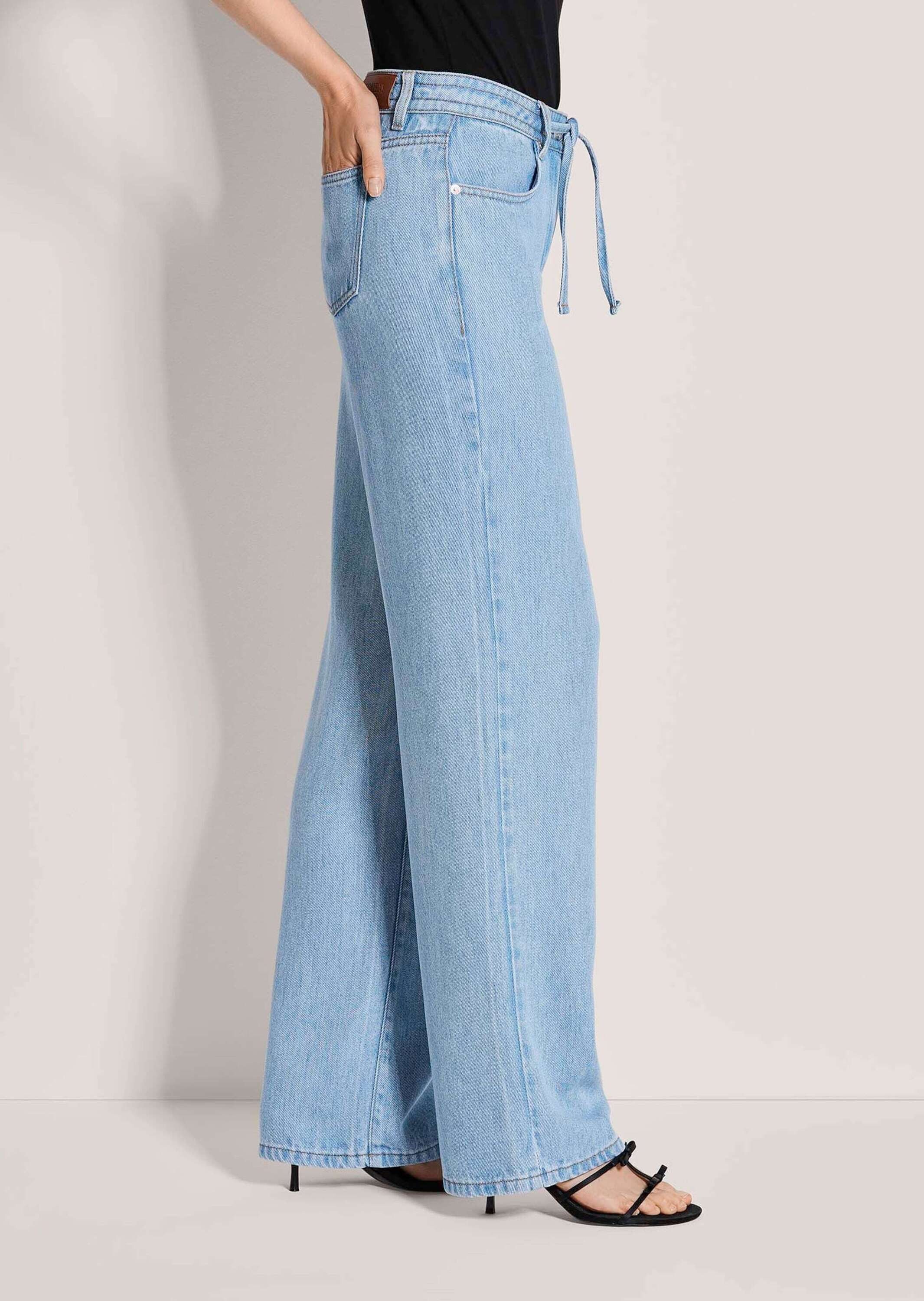 MADELEINE Gerade Jeans Sommerjeans mit Bindeband 4-Pocket-Hose mit Tunnelzug, Taschen und Knöchellänge
