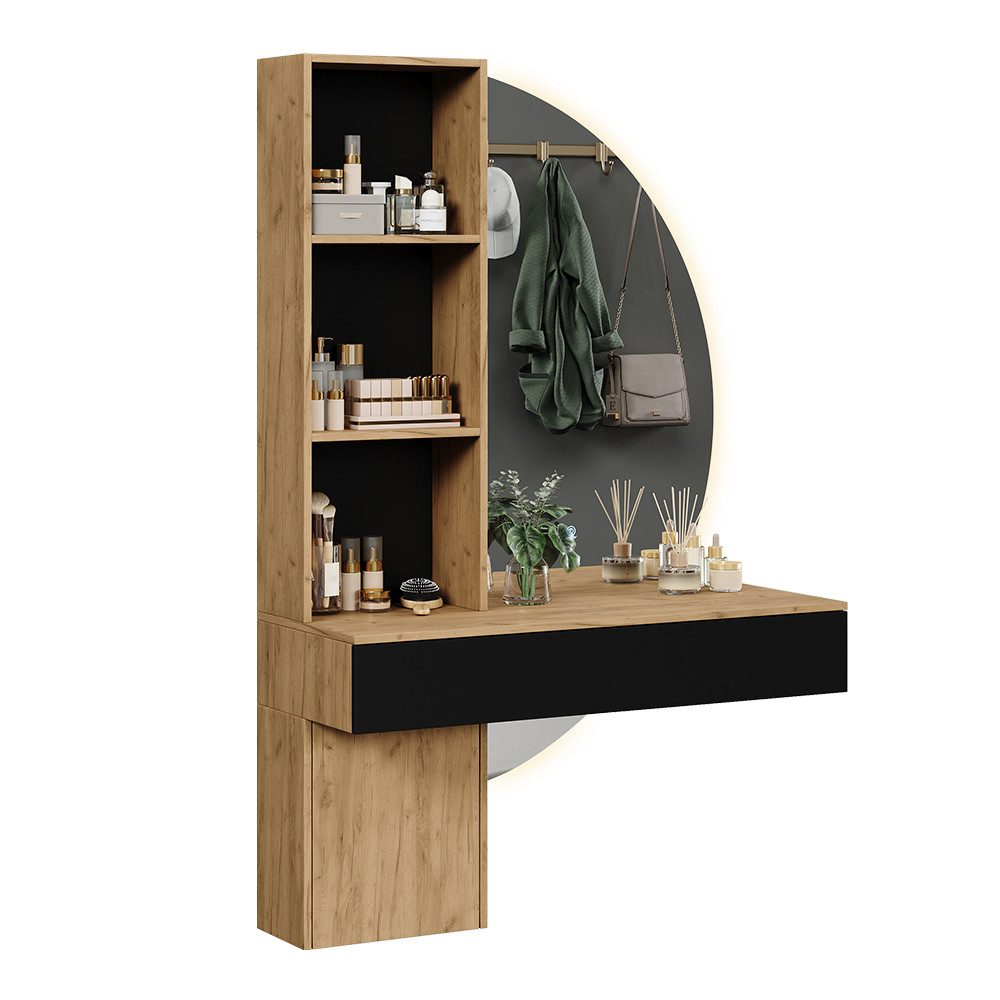 Vicco Schminktisch Melora, Eiche/Schwarz, 100 cm mit LED-Spiegel (1-St)