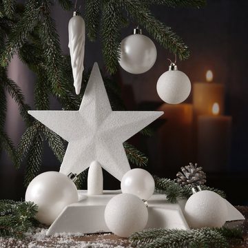 MARELIDA Weihnachtsbaumkugel Weihnachtskugeln mit Stern Baumspitze bruchfest weiß 33er Set (33 St)