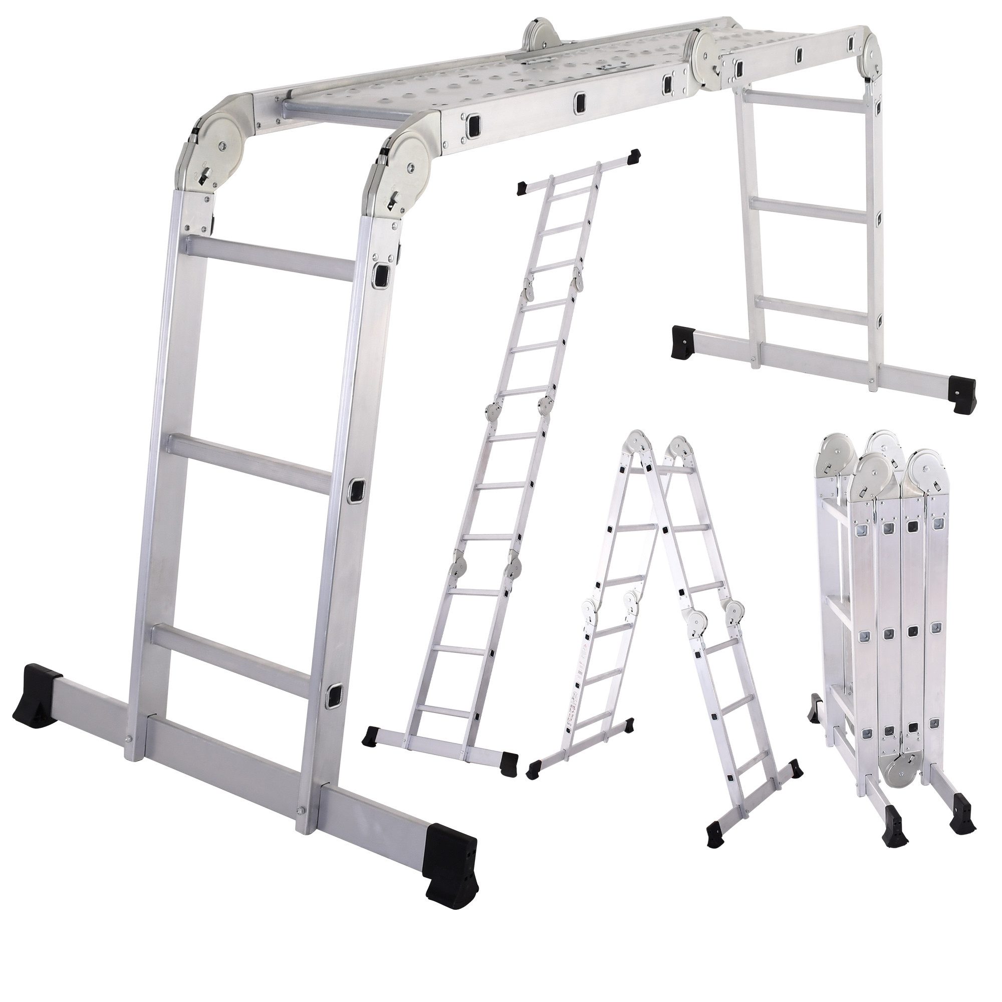 Raburg Vielzweckleiter Mehrgelenkleiter, Anlegeleiter, Bockleiter & Arbeitsbühne, Stage, klappbare Universalleiter, TÜV/GS geprüft, bis 150 kg