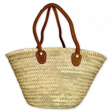 l-artisan Korbtasche, Orientalischer Tragetasche, Einkaufstasche, Strandtasche, Handgefertigt PALMTASCHE MIT LANGEN LEDERGRIFFEN BASIC-2