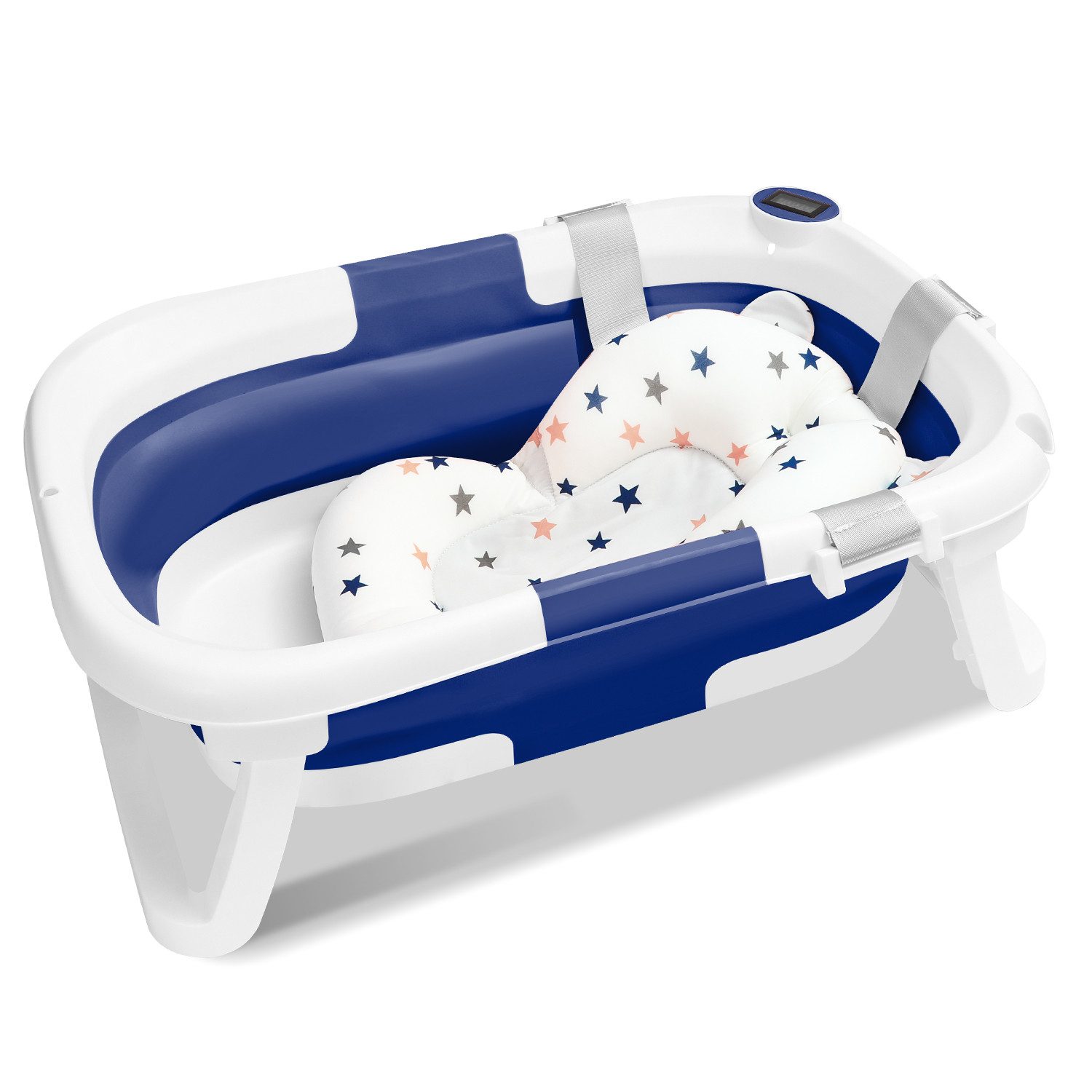 CLANMACY Babybadewanne Baby Badewanne Faltbar Reisebadewanne Silikon mit Kissen blau mehr