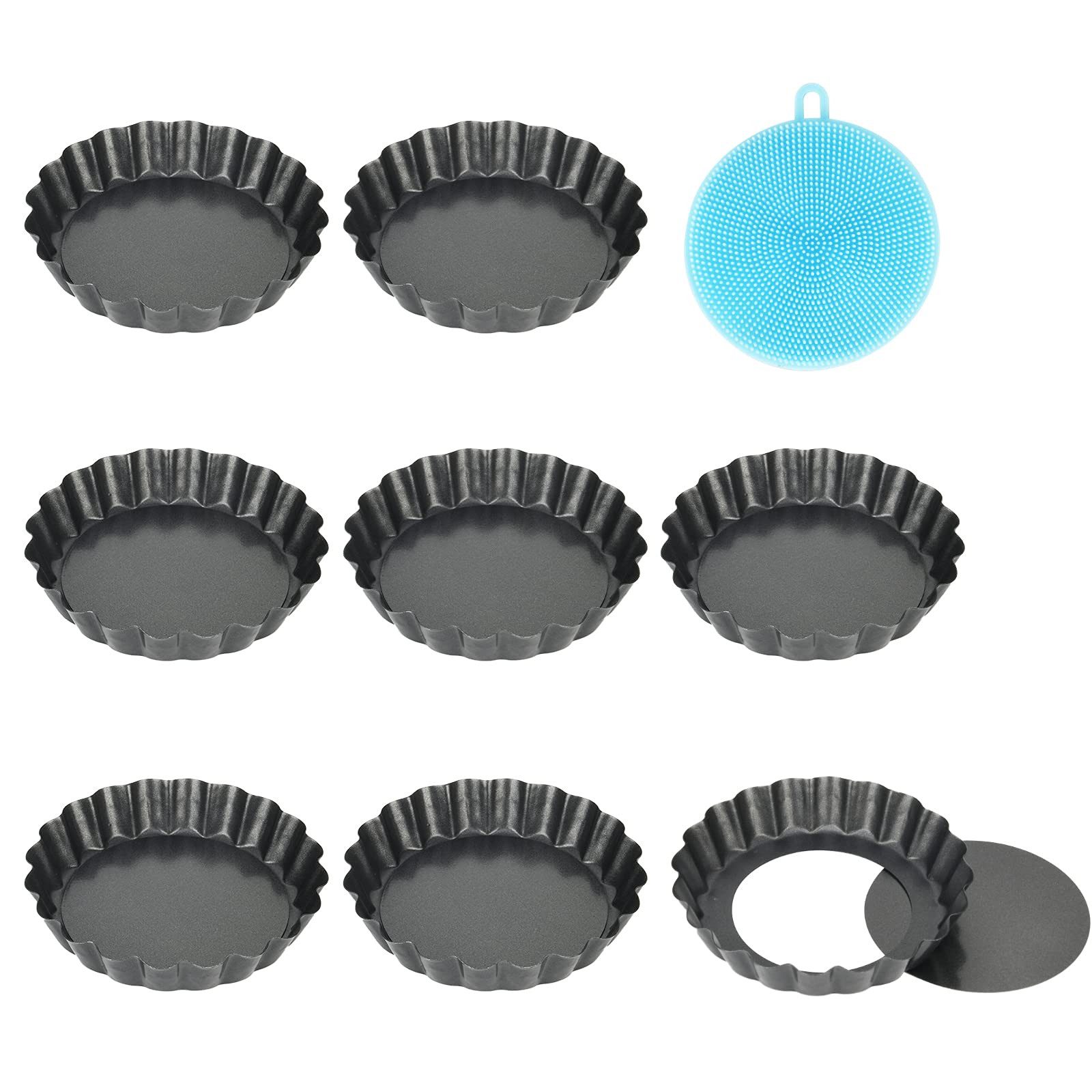 FOUORTUNATE-BEE Tarteform 8 Stück Tarteform mit Hebeboden, (Antihaftbeschichtung Quicheform Klein 10 cm / 4 Zoll X8 Rund Pie Form, Tartelette Förmchen aus Kohlenstoffstahl (10cm×8) 8-tlg)