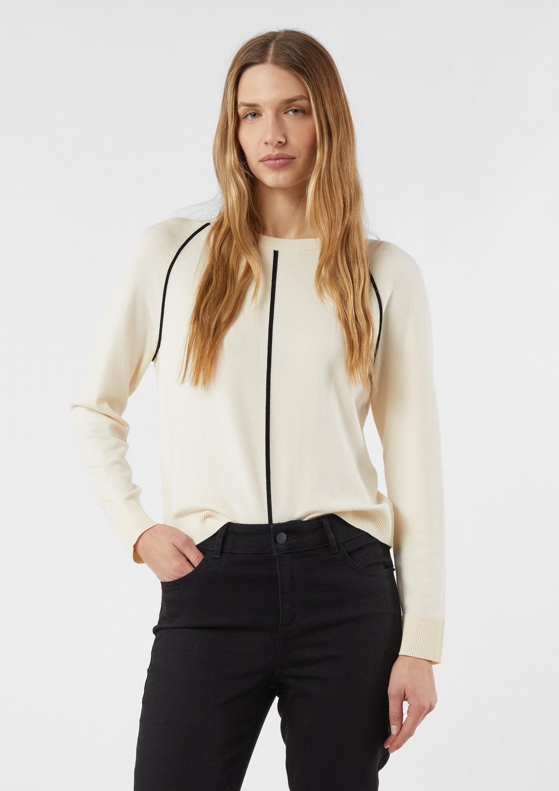 comma Longpullover Strickpullover Feinstrickpullover aus Viskosemix mit Kontrastreifen