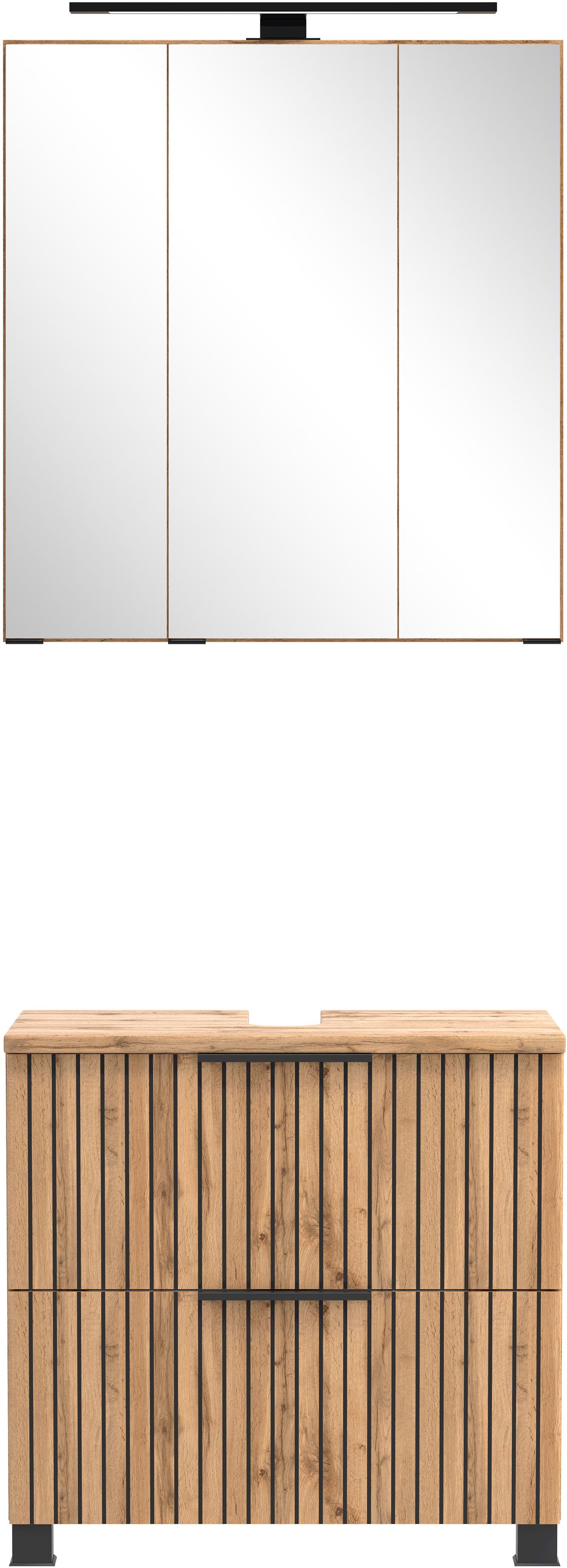 welltime Badezimmer-Set Welltime Möbel, Carlton Unterbecken-Set 2teilig, 60 cm, gestreift, (2-St)