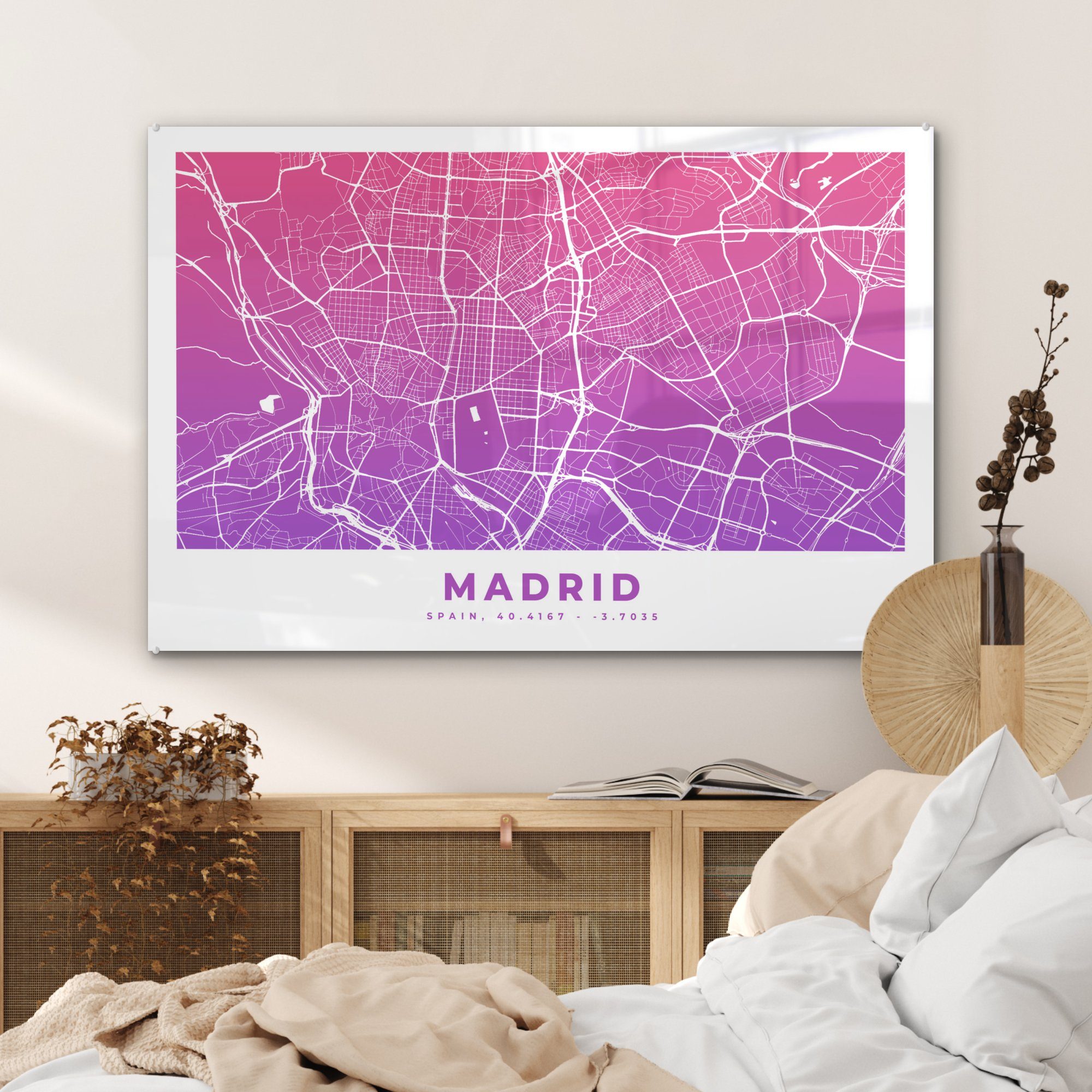 MuchoWow Madrid & Acrylglasbilder (1 Spanien Wohnzimmer Acrylglasbild Schlafzimmer - St), - Stadtplan,