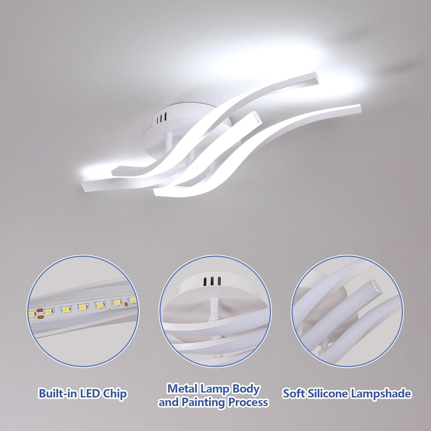 Riserva Deckenleuchten LED Deckenleuchte 24W Weiß Modern 3-line Design Aluminium, LED wechselbar – Bild 5 von 5