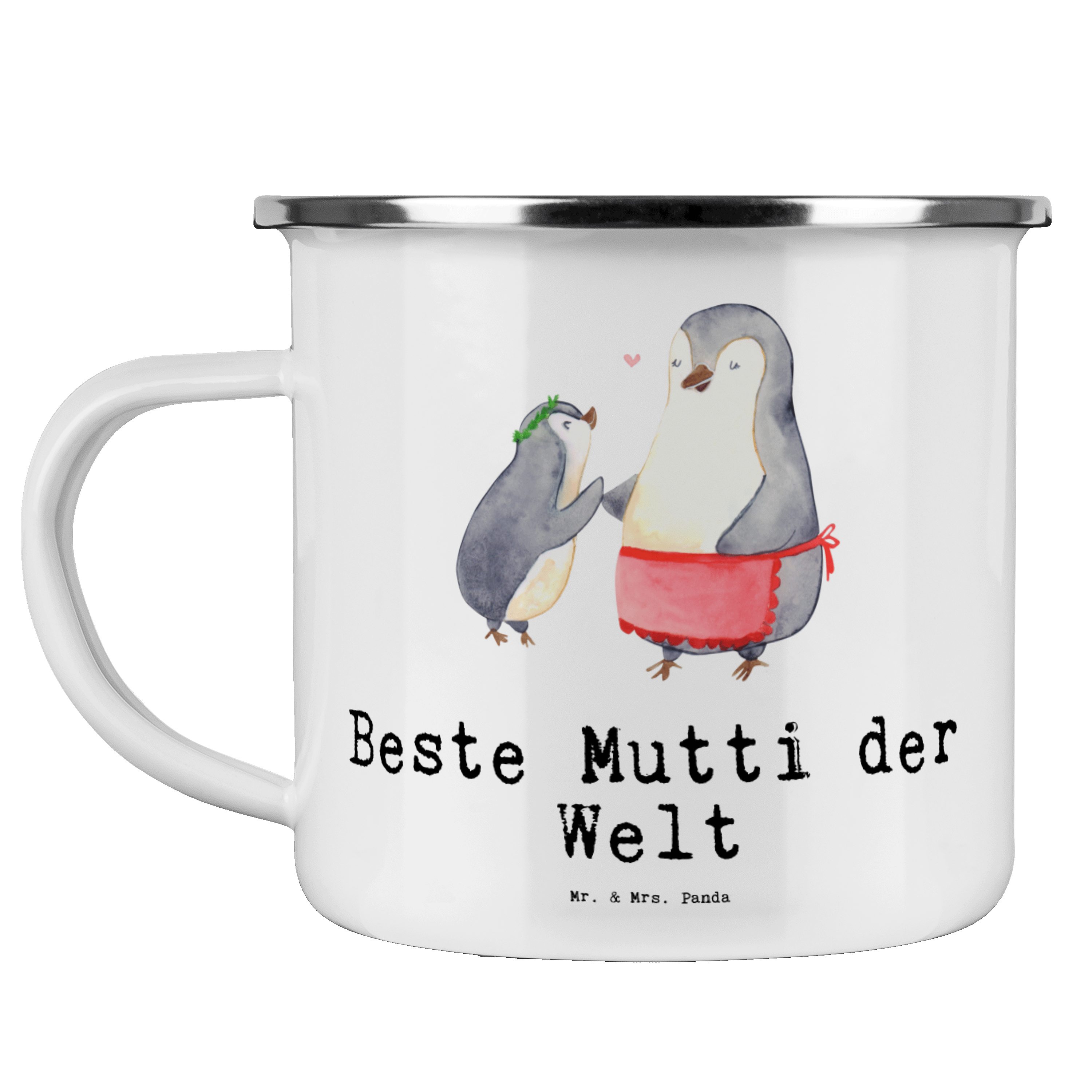 Mr. & Mrs. Panda Becher Pinguin Beste Mutti der Welt - Weiß - Geschenk, Danke, Geburtstag, Ca, Emaille