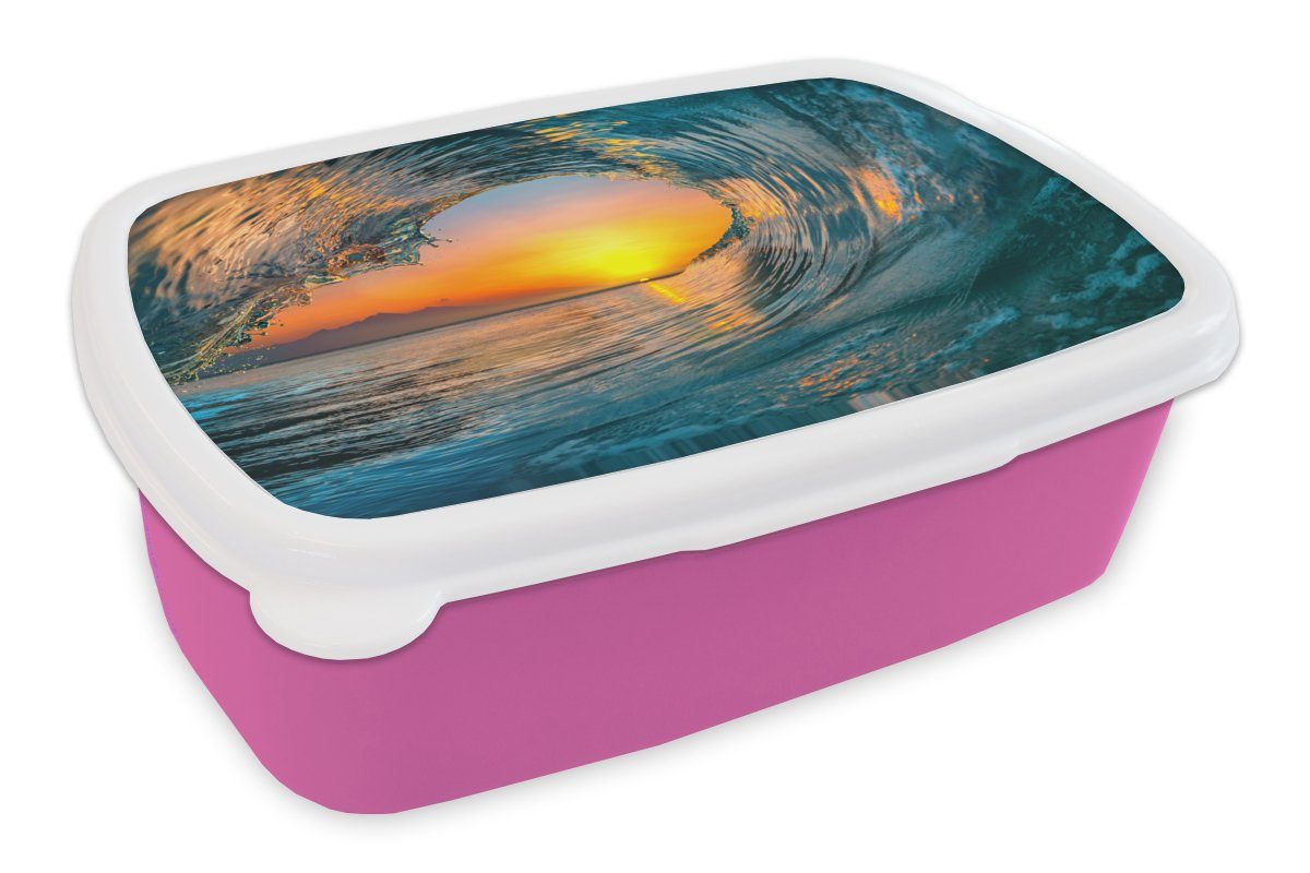 Kunststoff, - rosa (2-tlg), Erwachsene, Orange, Snackbox, Welle Mädchen, Kinder, Kunststoff Brotdose - Wasser MuchoWow - Sonnenuntergang Lunchbox für Brotbox