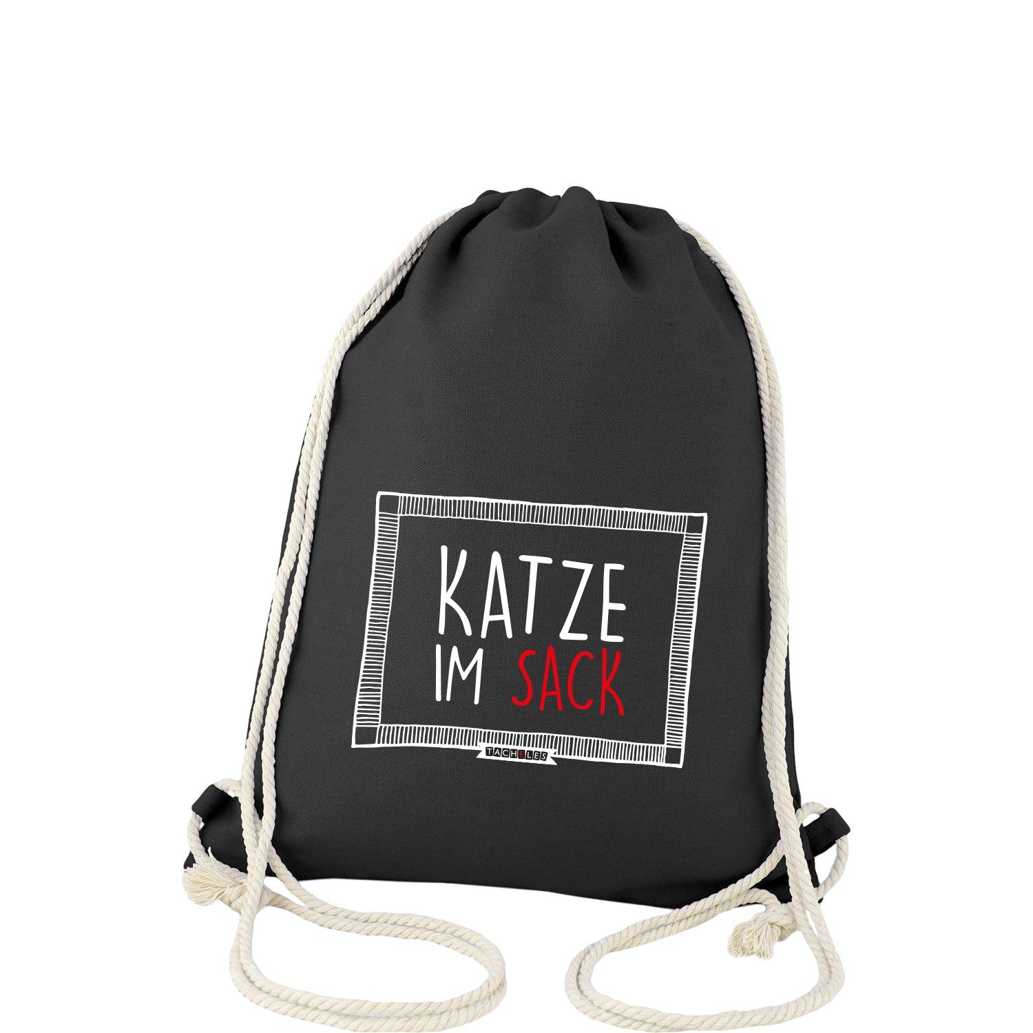 Sack Katze 34,5 Baumwolle x cm - United Schwarz Gymbag Tacheles Kordelzug im Labels® mit Sportbeutel Turnbeutel 45