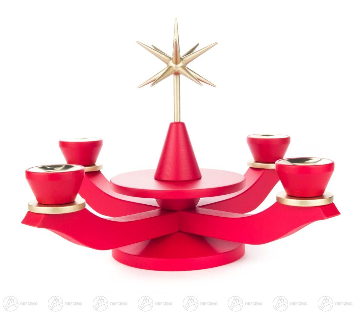 Dregeno Erzgebirge Adventsleuchter Adventsleuchter mit Stern, rot, für Kerzen d=22mm Breite x Höhe x Ti, mit Stern und Tüllen