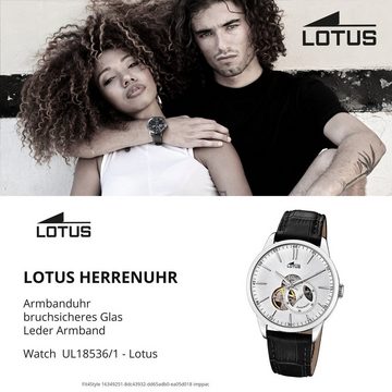 Lotus Quarzuhr Lotus Herren-Armbanduhr schwarz Analog, Herren Armbanduhr rund, groß (ca. 42mm), Lederarmband schwarz